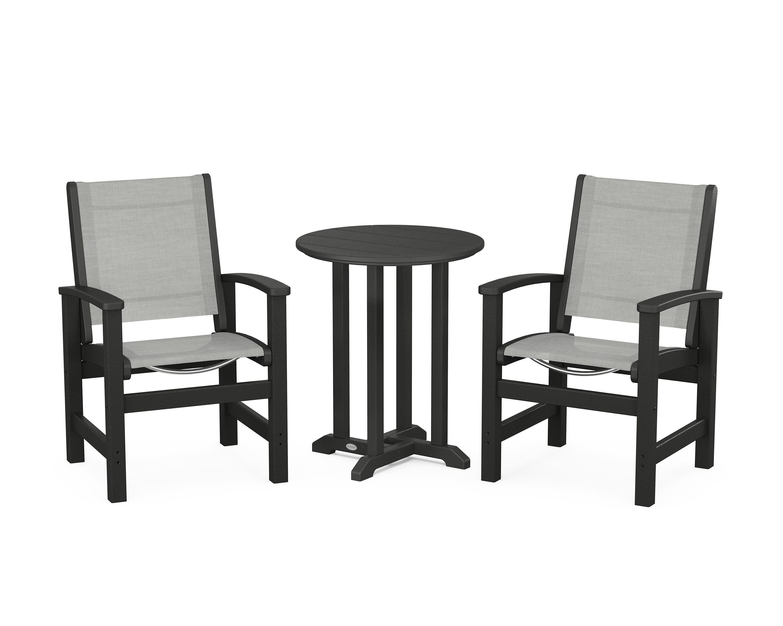 Coastal 3-Piece Round Bistro Dining Set in Black / Metallic Sling