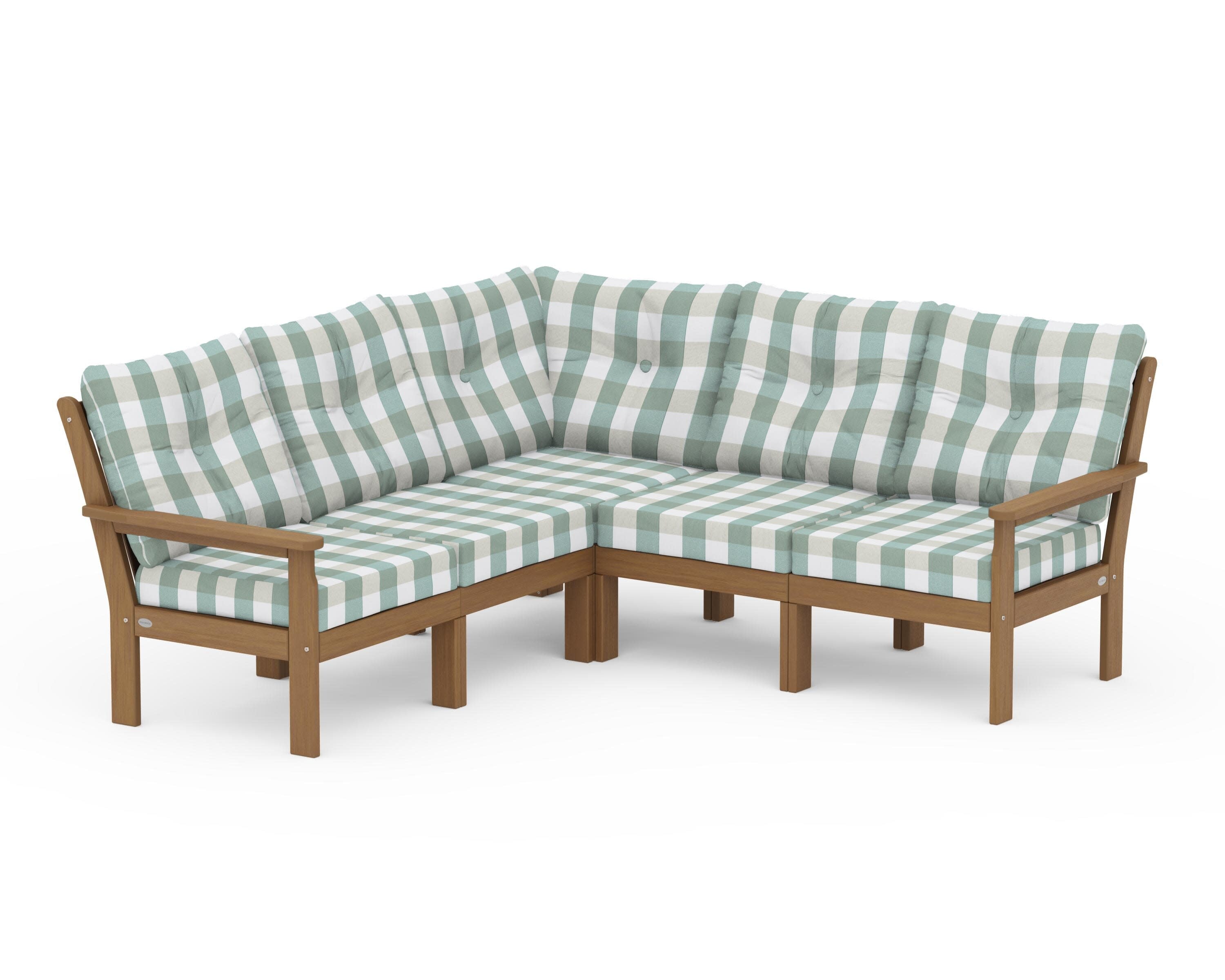 Vineyard 5-Piece Sectional in Natural / Buffalo Plaid Glacier Spa