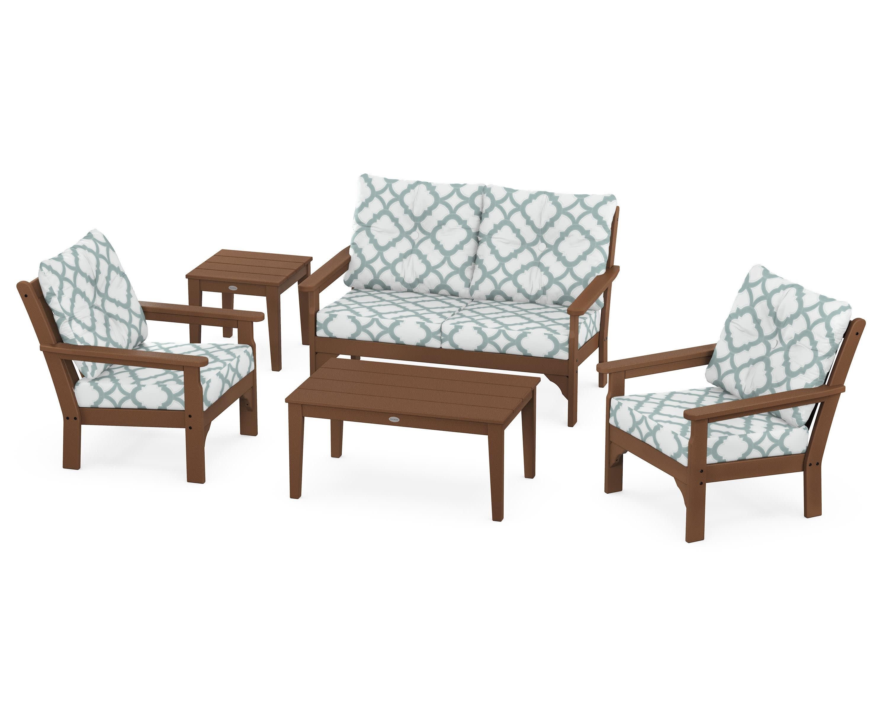 Vineyard 5-Piece Deep Seating Set in Teak / Trellis Glacier Spa