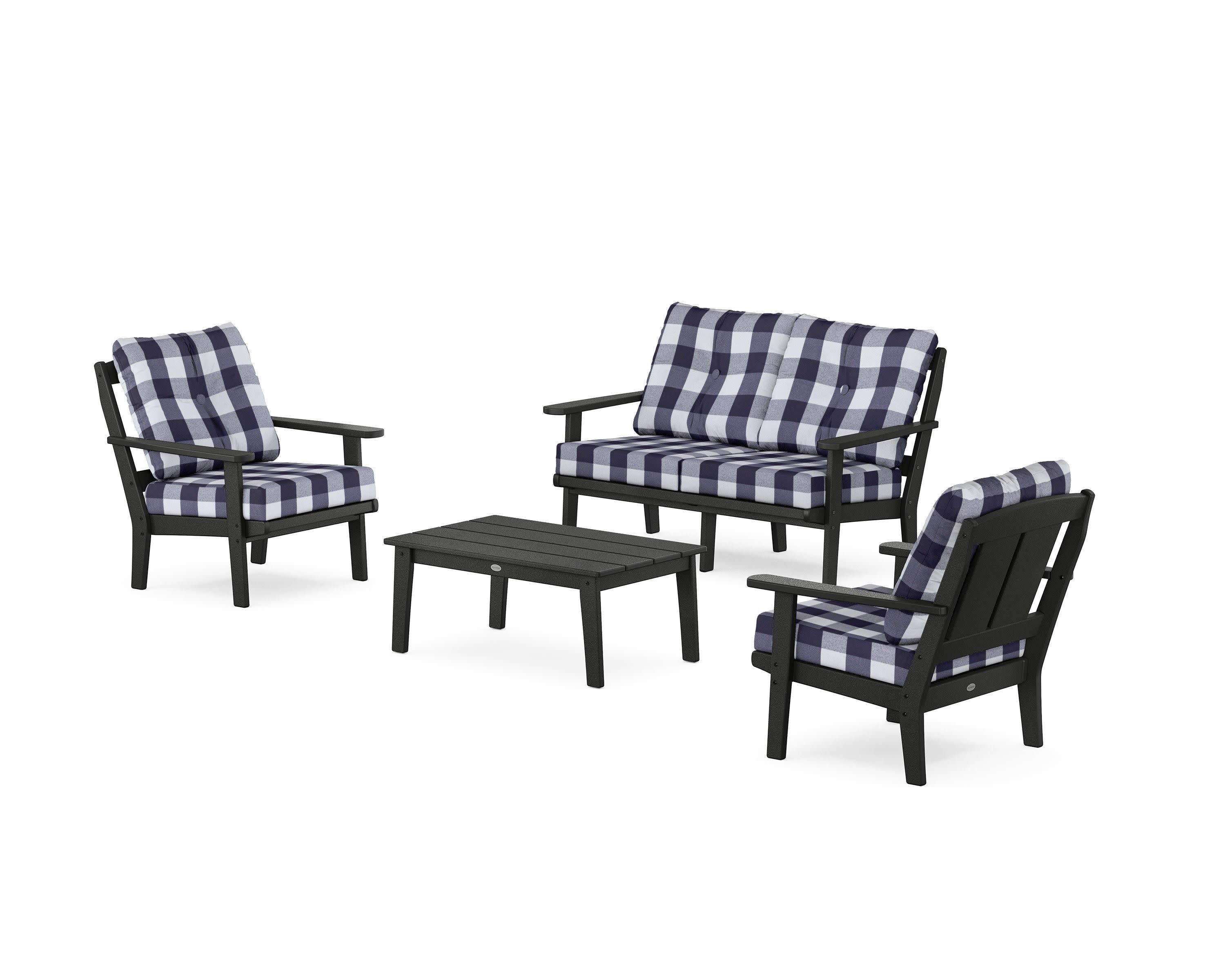 Mission 4-Piece Deep Seating Set with Loveseat in Black / Buffalo Plaid Navy