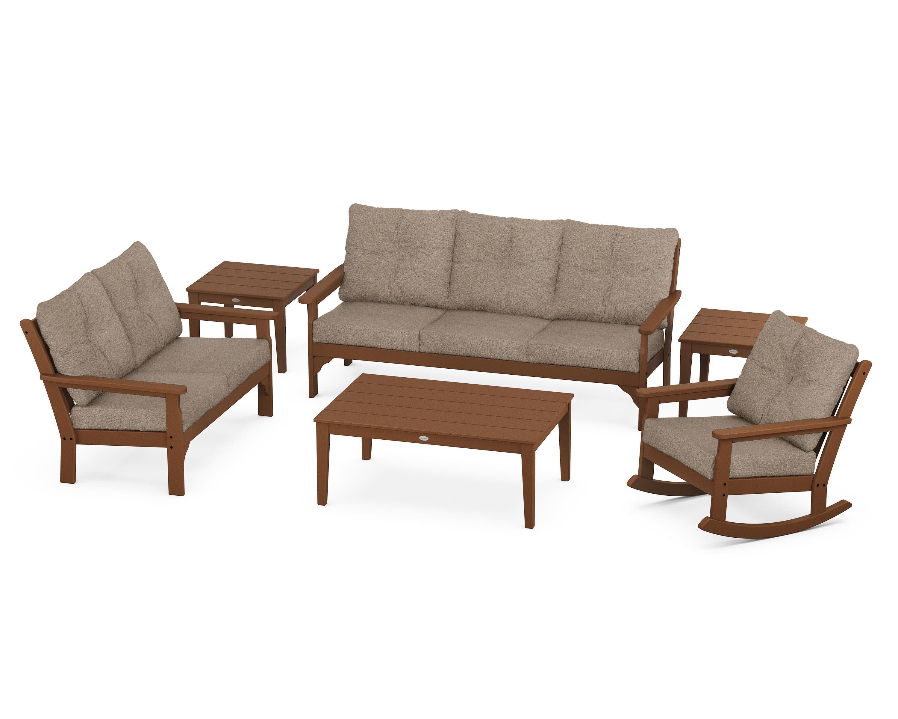 Vineyard 6-Piece Deep Seating Set in Teak / Spiced Burlap