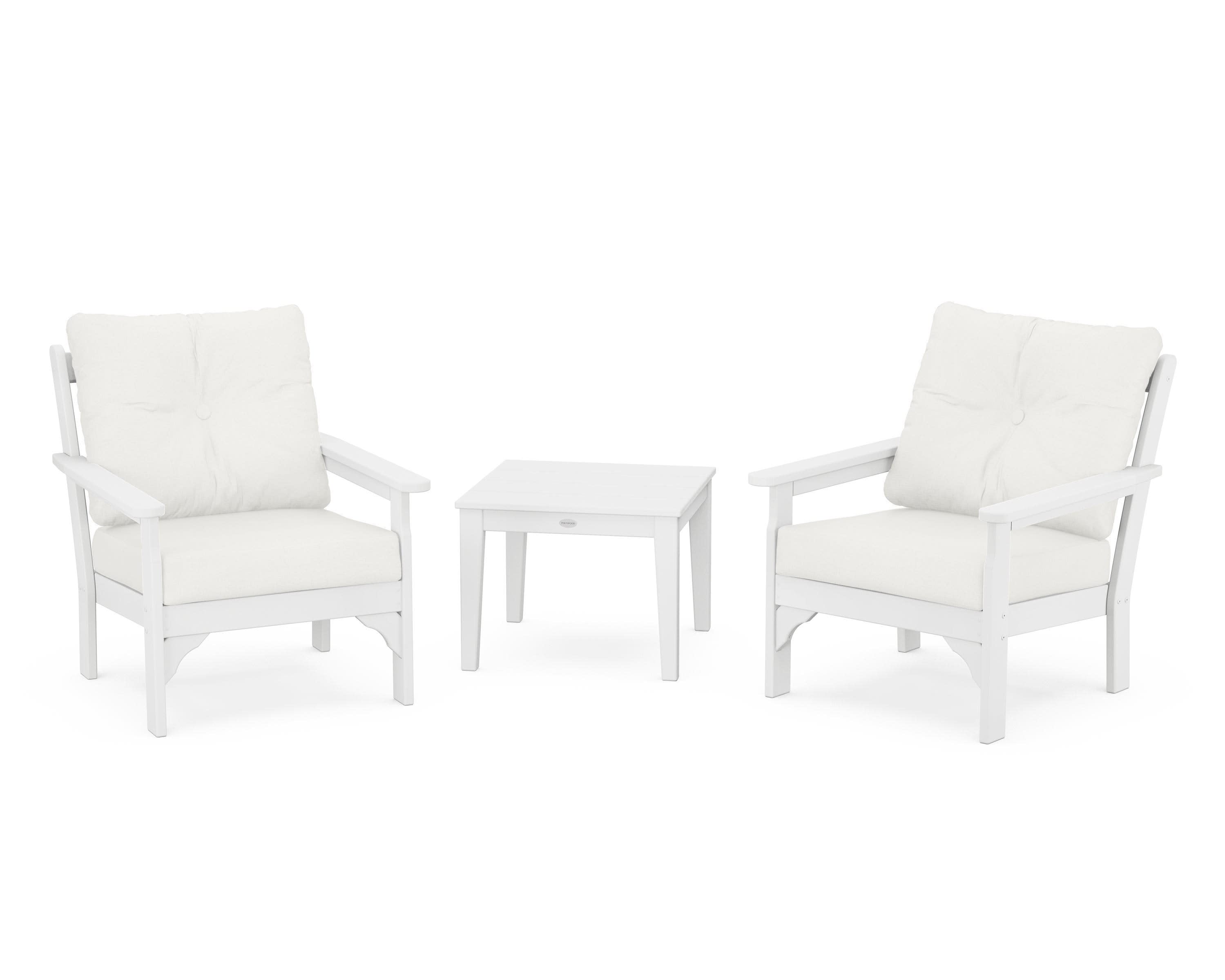 Vineyard 3-Piece Deep Seating Set in White / Natural Linen