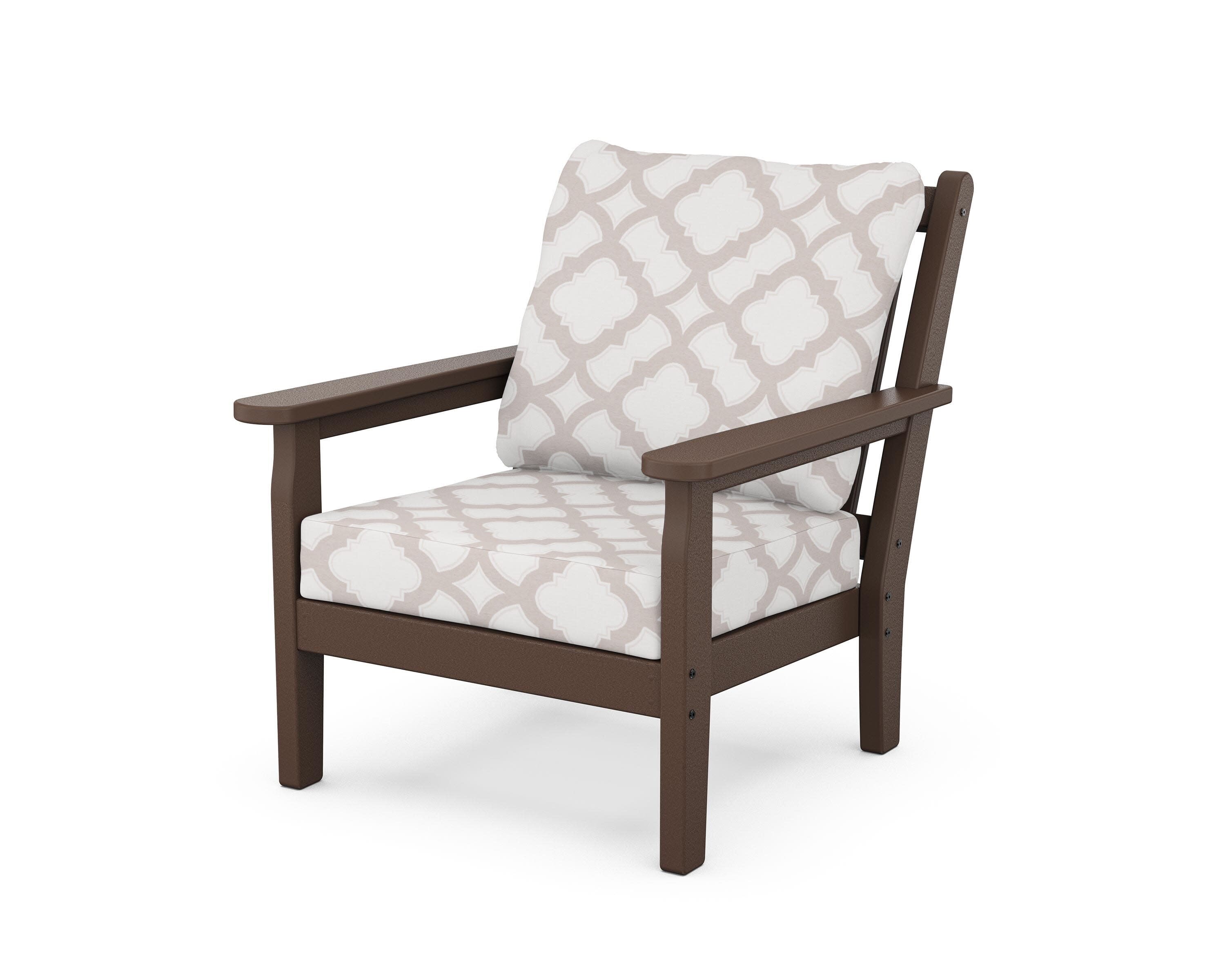 Chippendale Deep Seating Chair in Mahogany / Trellis Dune Burlap