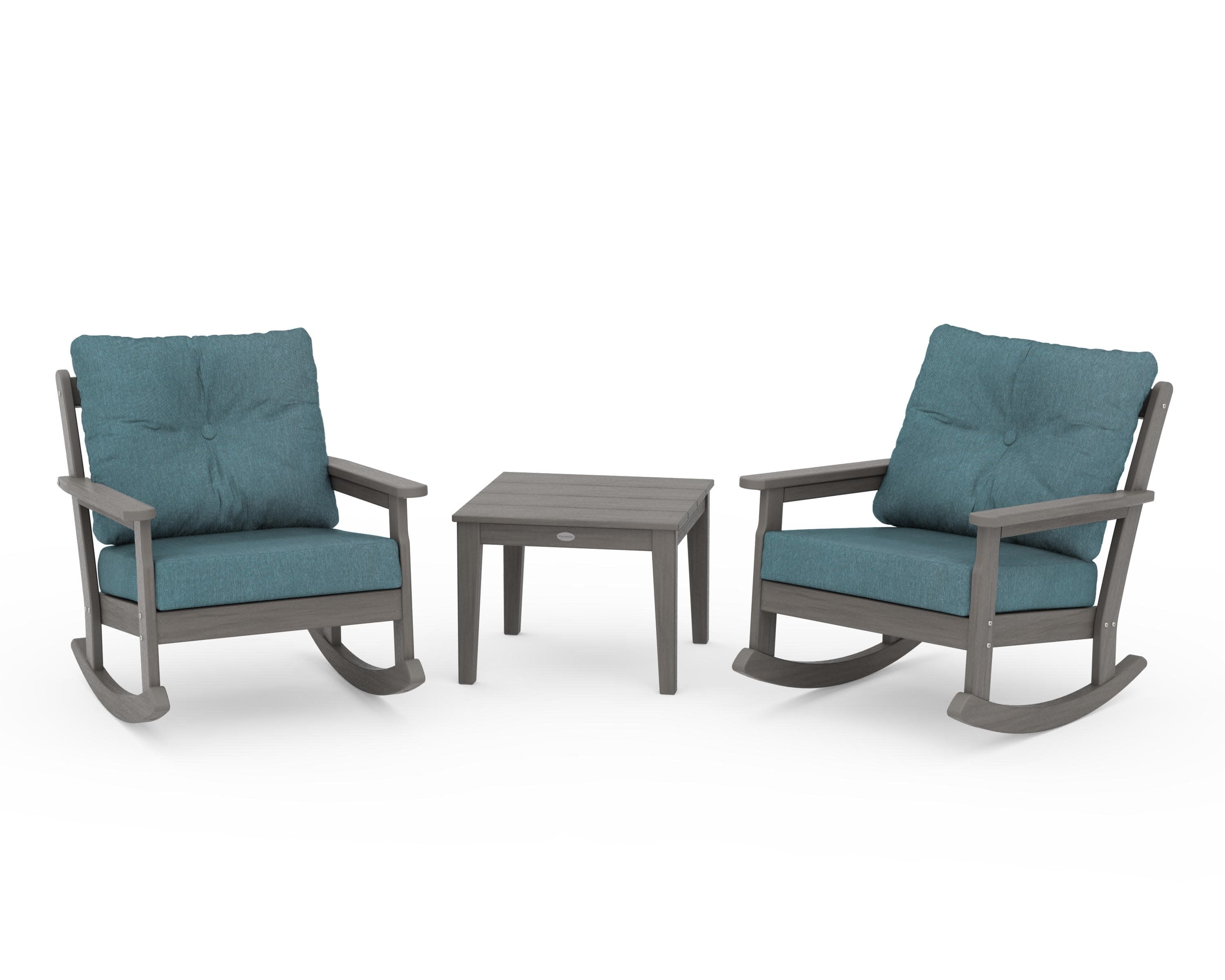 Vineyard 3-Piece Deep Seating Rocker Set in Driftwood / Ocean Teal