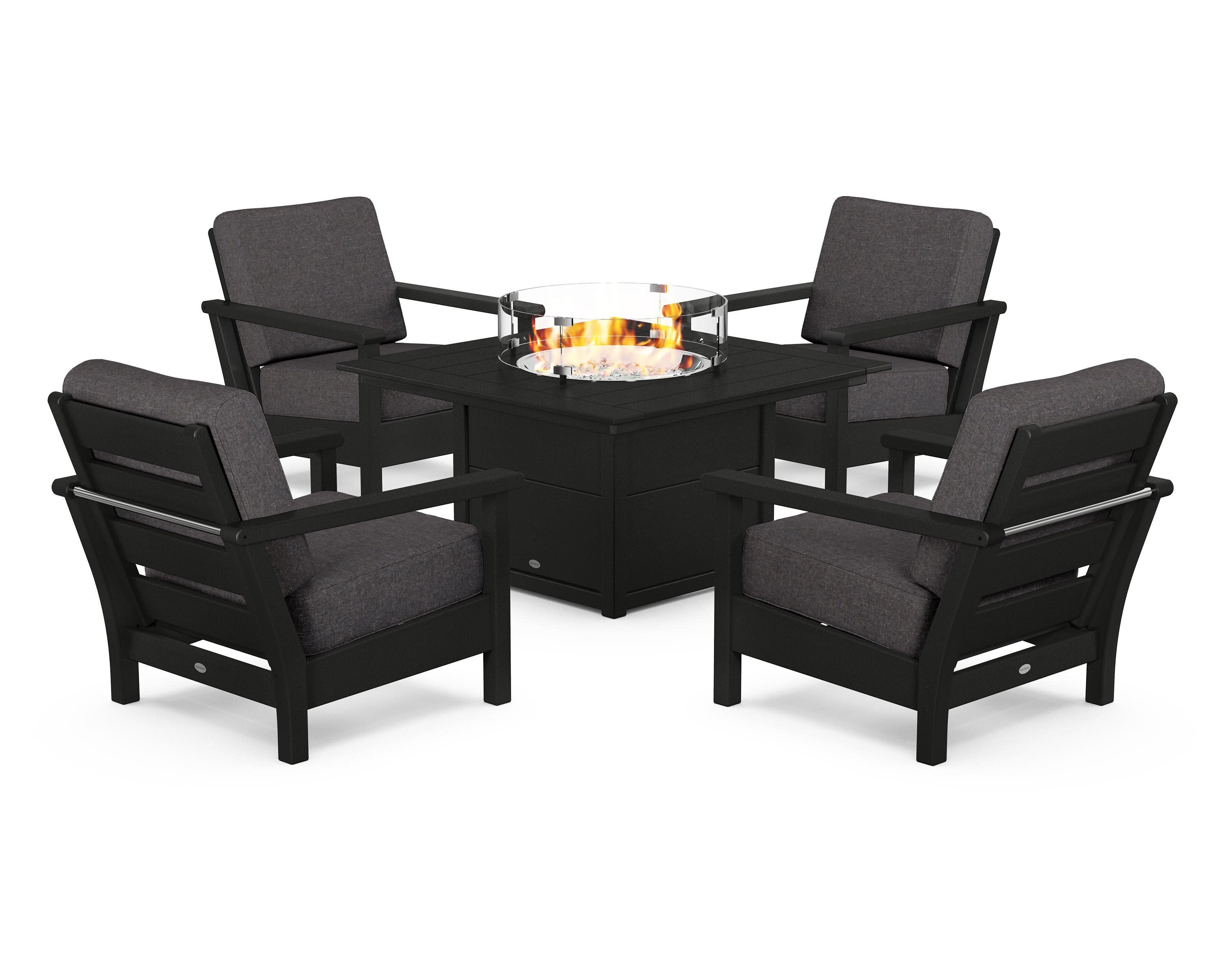 Harbour 5-Piece Conversation Set with Fire Pit Table in Black / Ash Charcoal