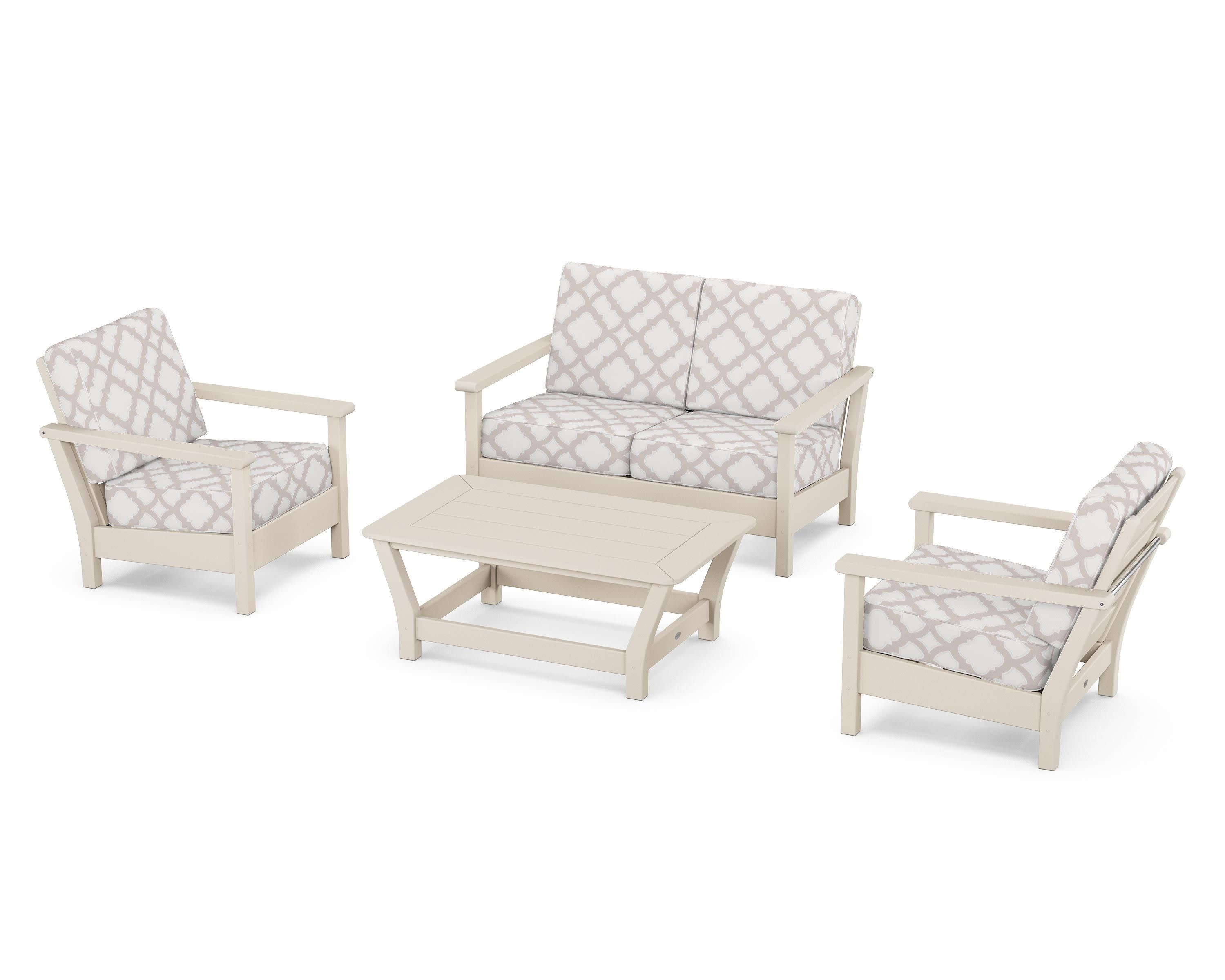 Harbour 4-Piece Deep Seating Set in Sand / Trellis Dune Burlap
