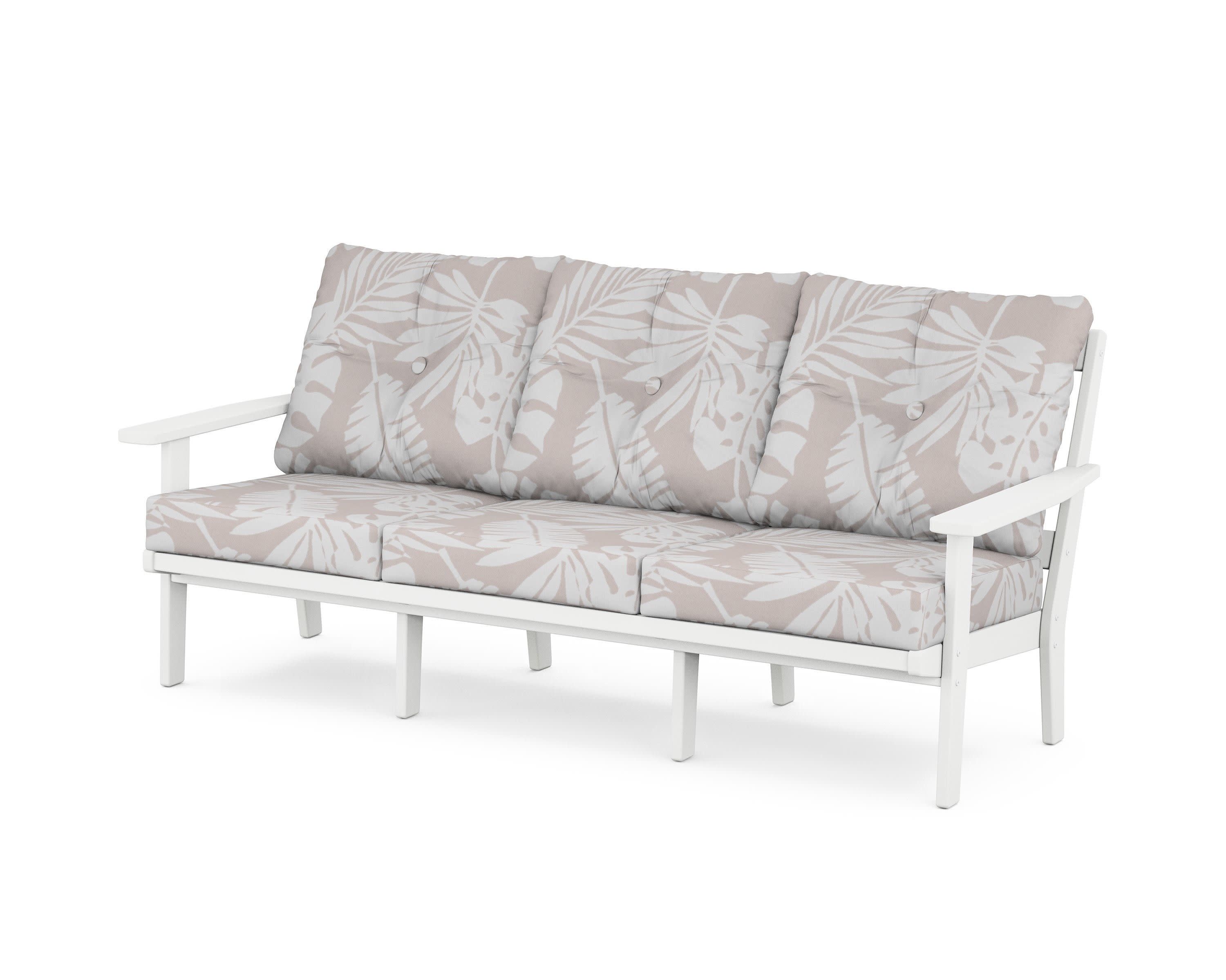 PrairieDeep Seating Sofa in White / Leaf Dune Burlap