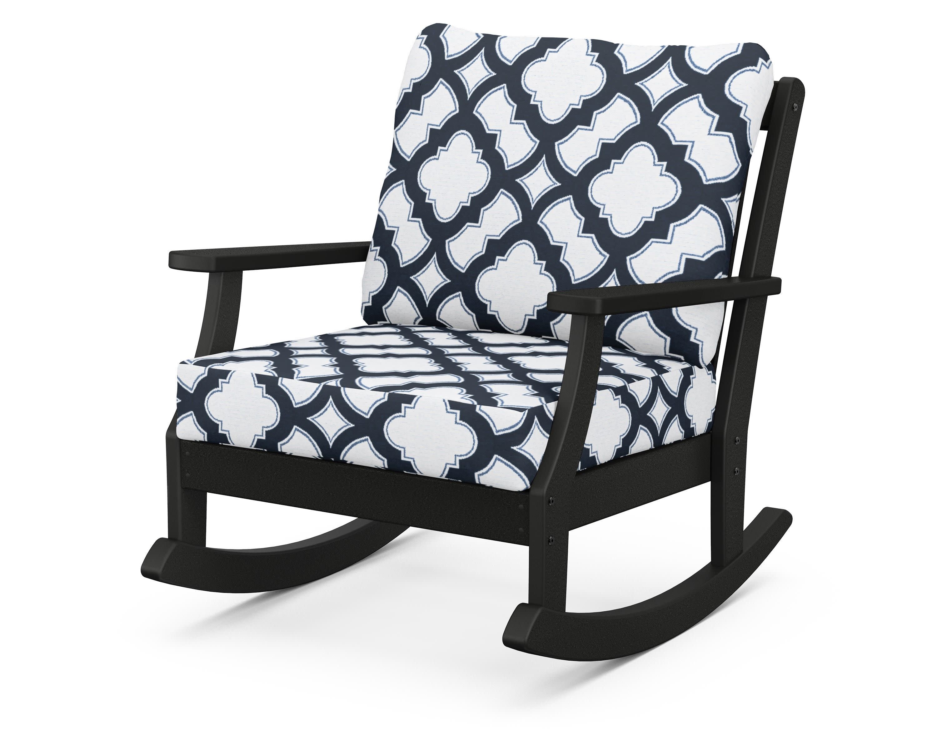 Braxton Deep Seating Rocking Chair in Black / Trellis Marine Indigo