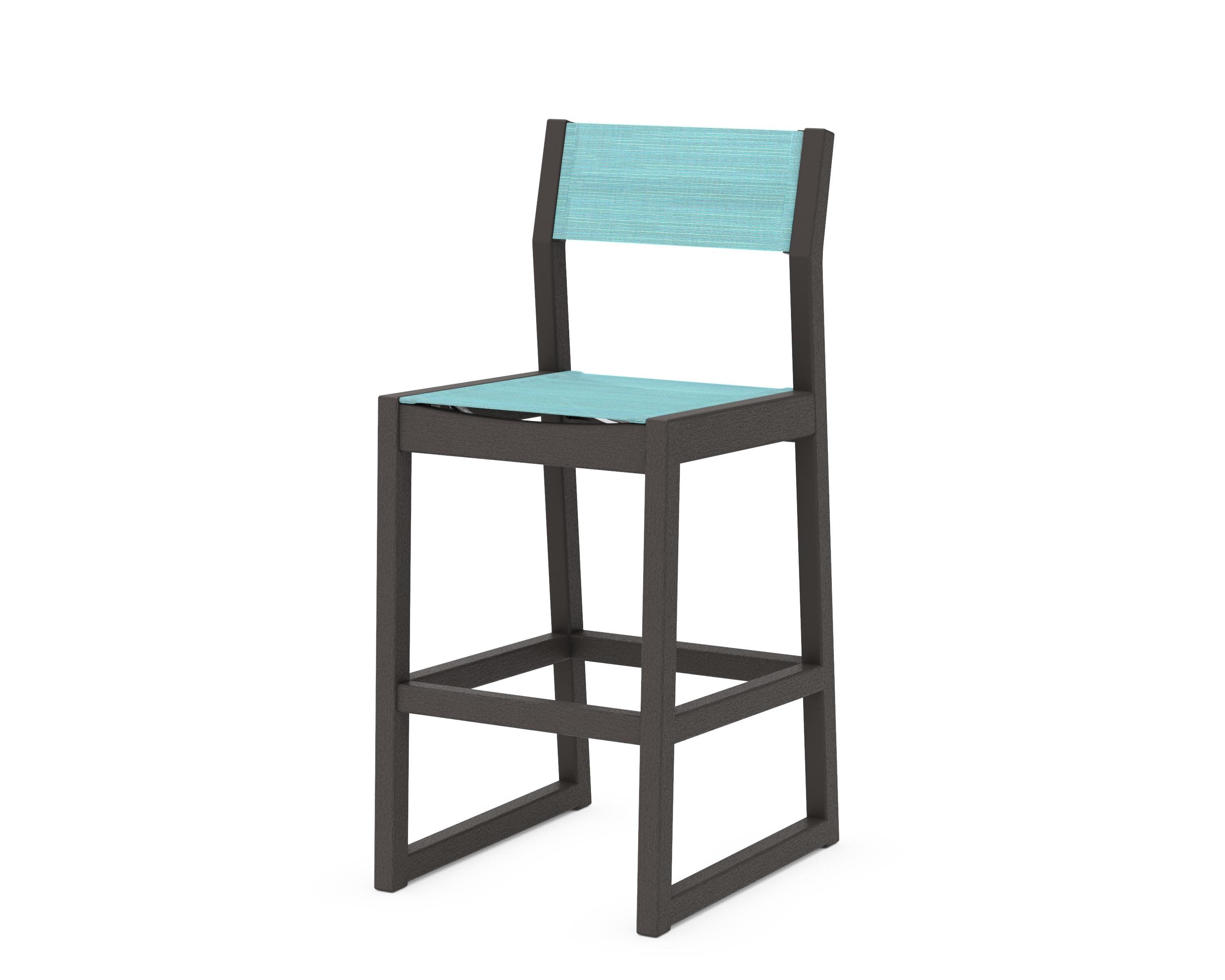 EDGE Sling Bar Side Chair in Vintage Coffee / Dupioni Aquamarine Sling