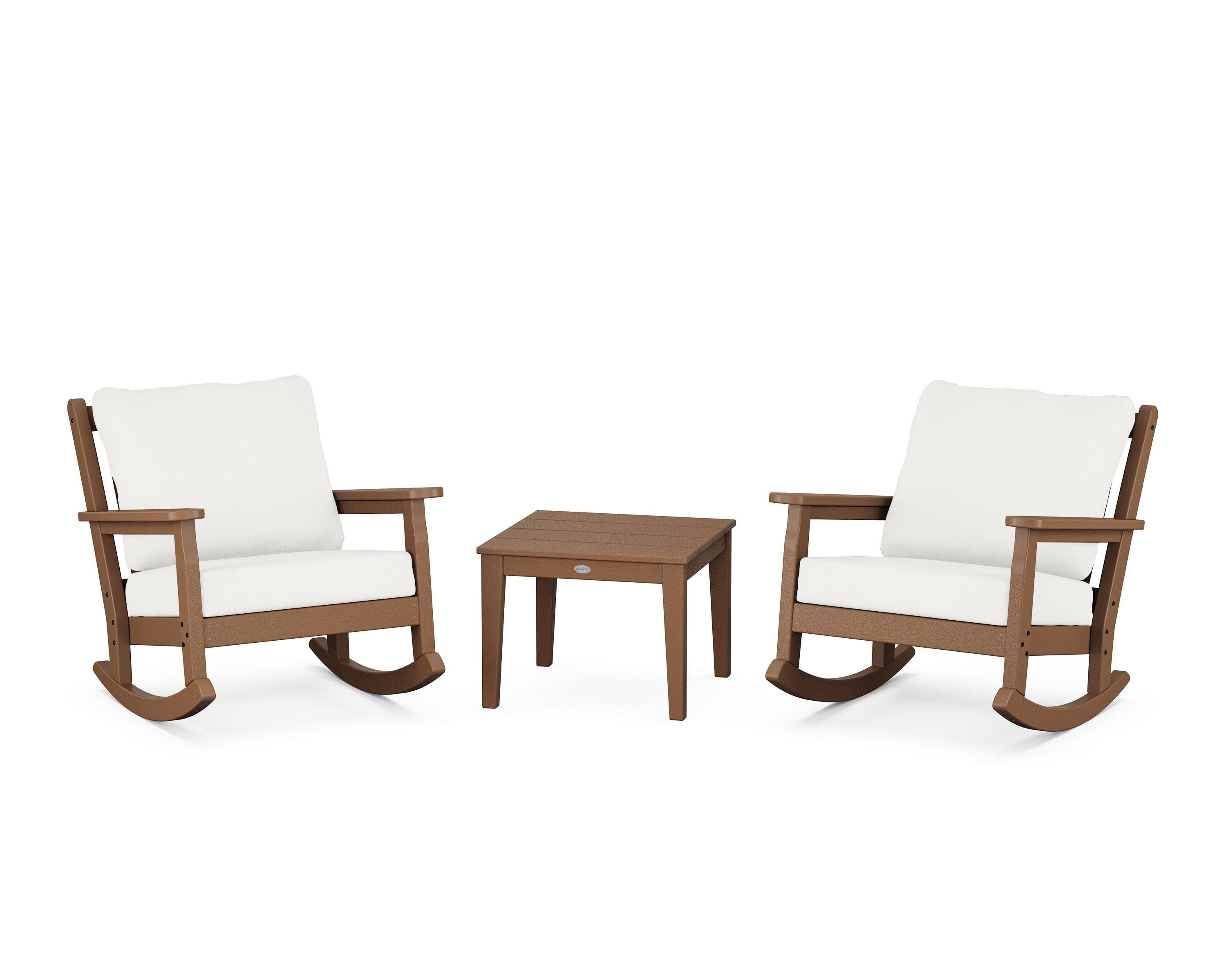 Chippendale 3-Piece Deep Seating Rocker Set in Teak / Natural Linen
