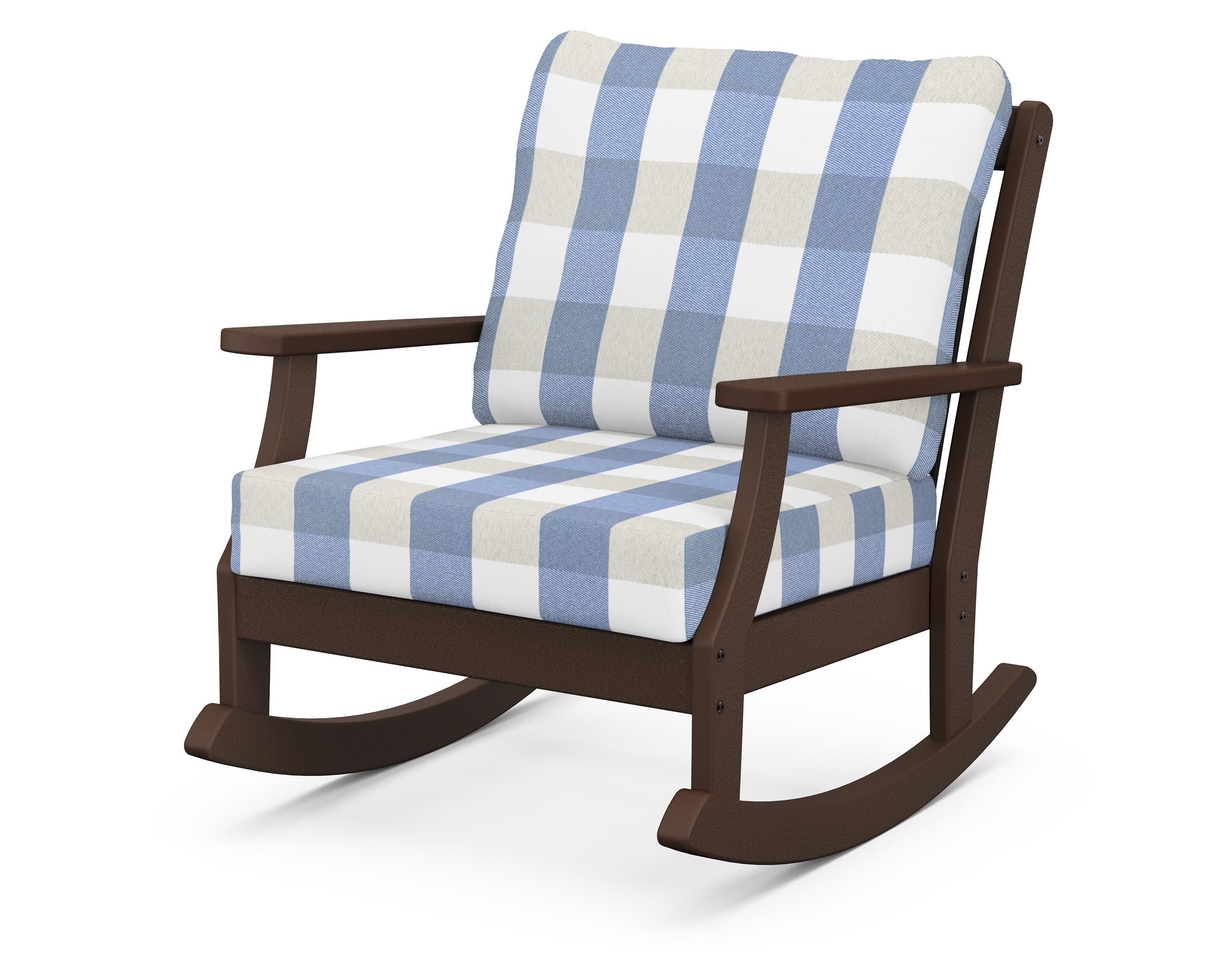 Braxton Deep Seating Rocking Chair in Mahogany / Buffalo Plaid Sky Blue