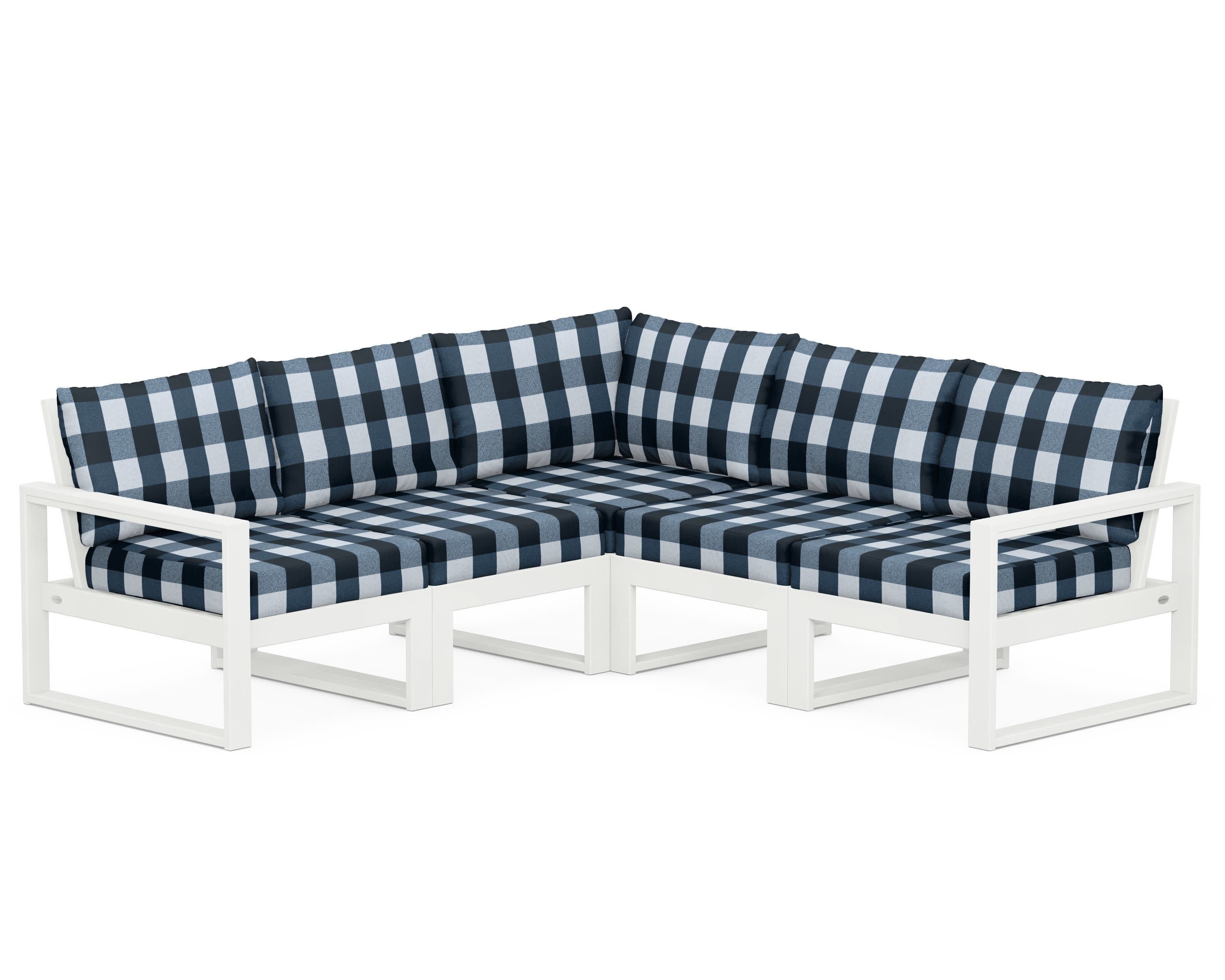 EDGE 5-Piece Modular Deep Seating Set in Vintage White / Buffalo Plaid Marine Indigo