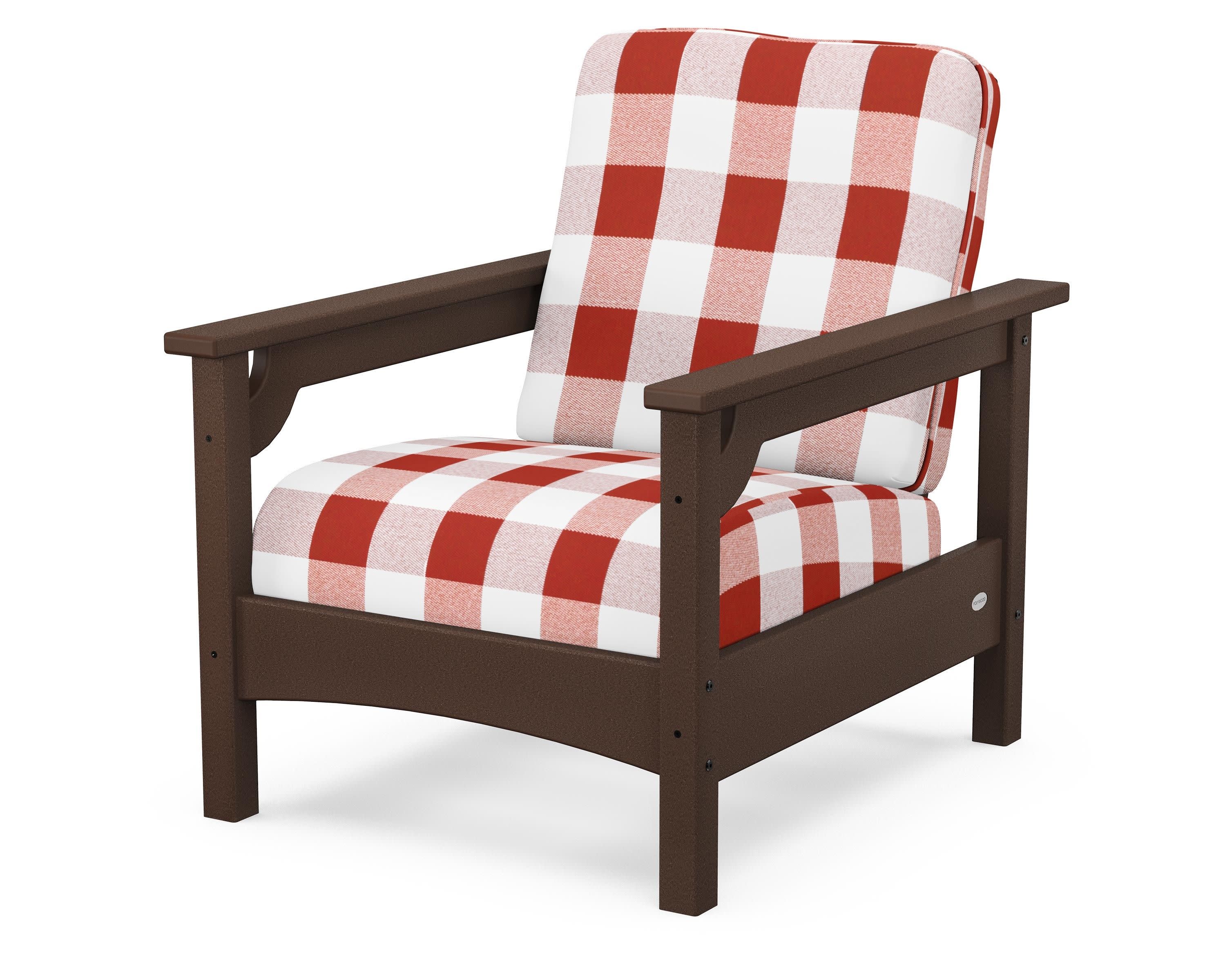 Club Chair in Mahogany / Buffalo Plaid Crimson