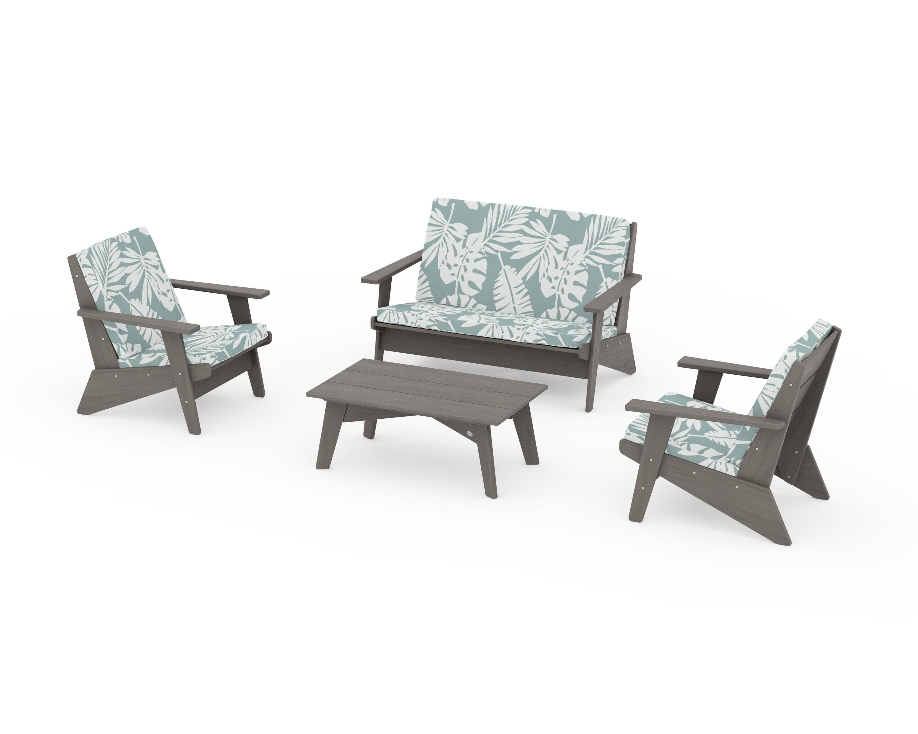 Riviera Modern Lounge 4-Piece Set in Driftwood / Leaf Glacier Spa