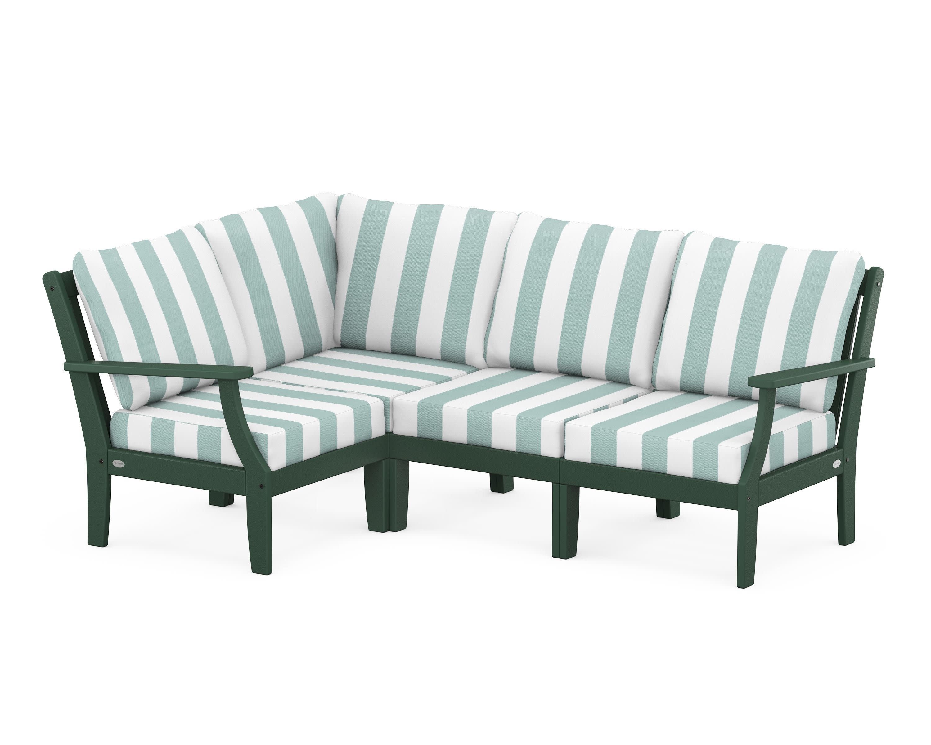 Braxton Modular 4-Piece Deep Seating Set in Green / Cabana Stripe Glacier Spa