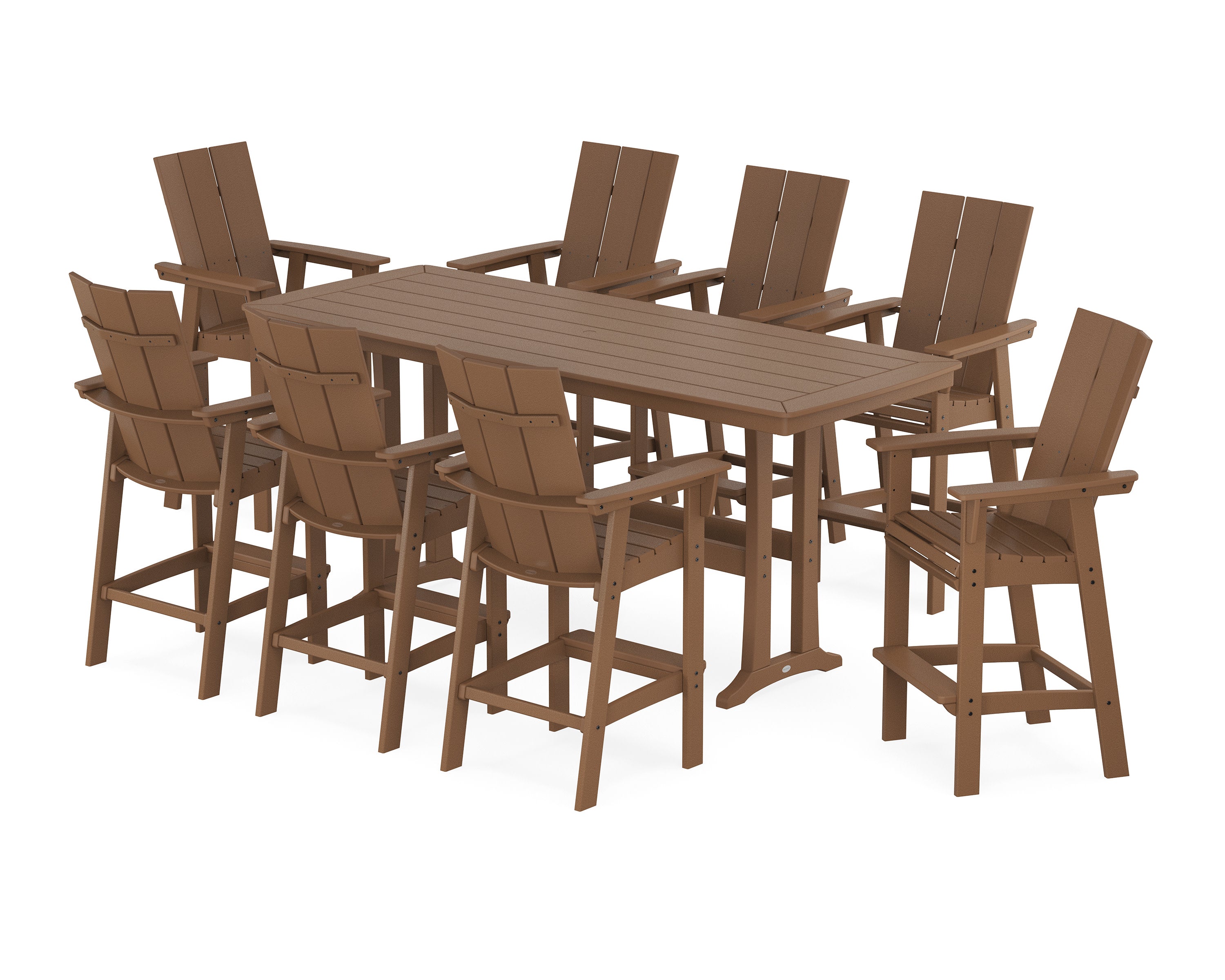 Modern Curveback Adirondack 9-Piece Bar Set with Trestle Legs in Teak