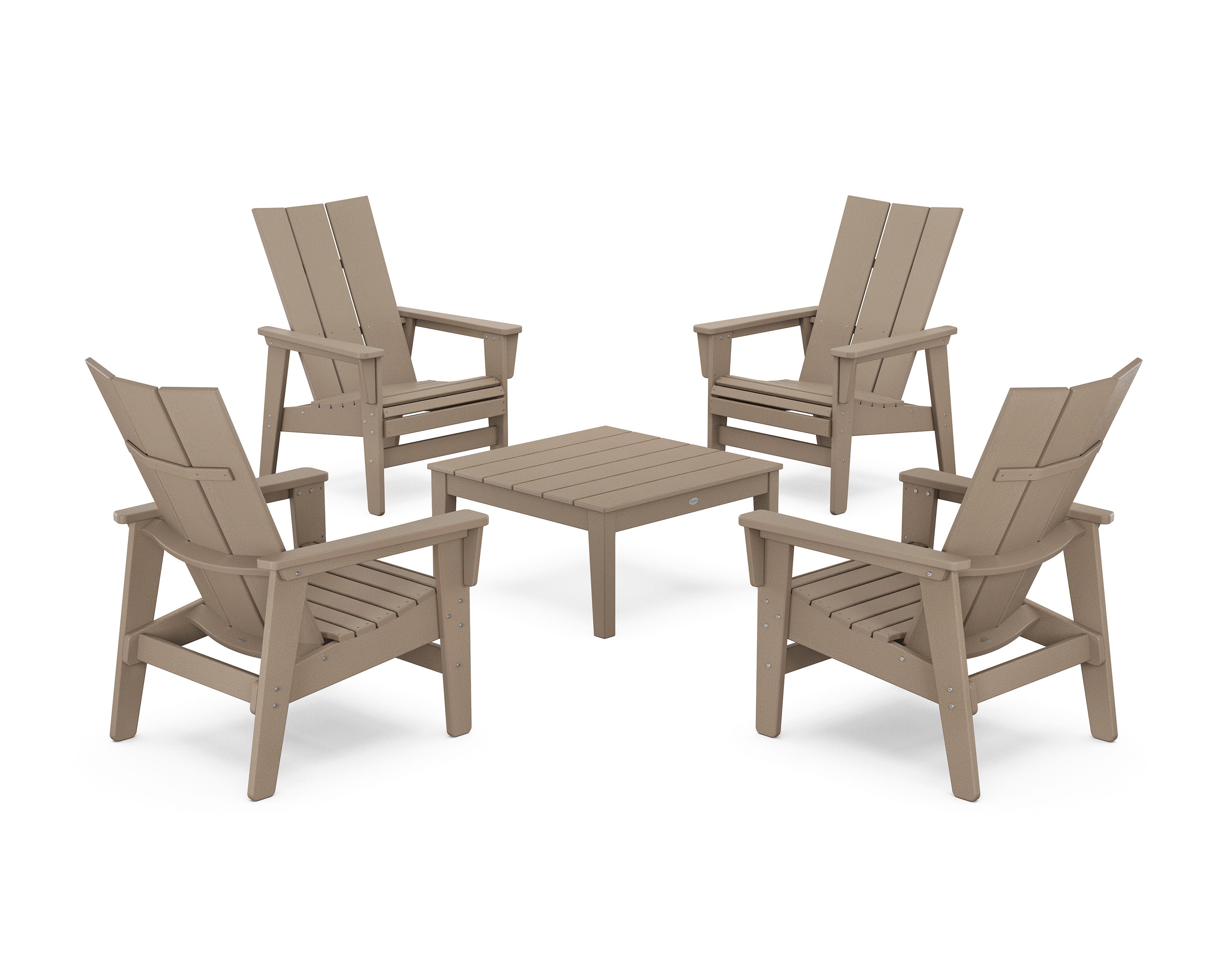 5-Piece Modern Grand Upright Adirondack Chair Conversation Group in Vintage Sahara