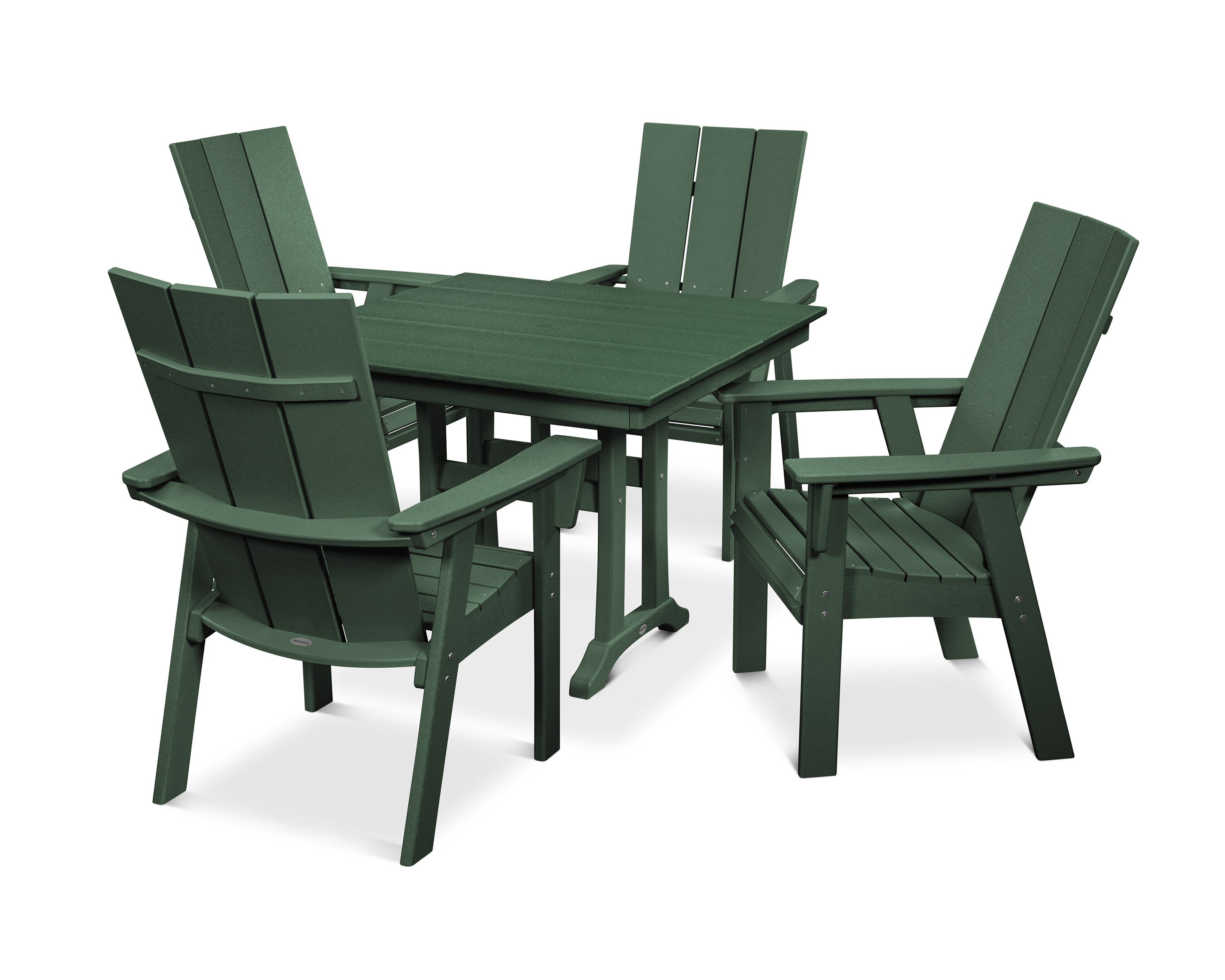 Modern Curveback Adirondack 5-Piece Farmhouse Trestle Dining Set in Green