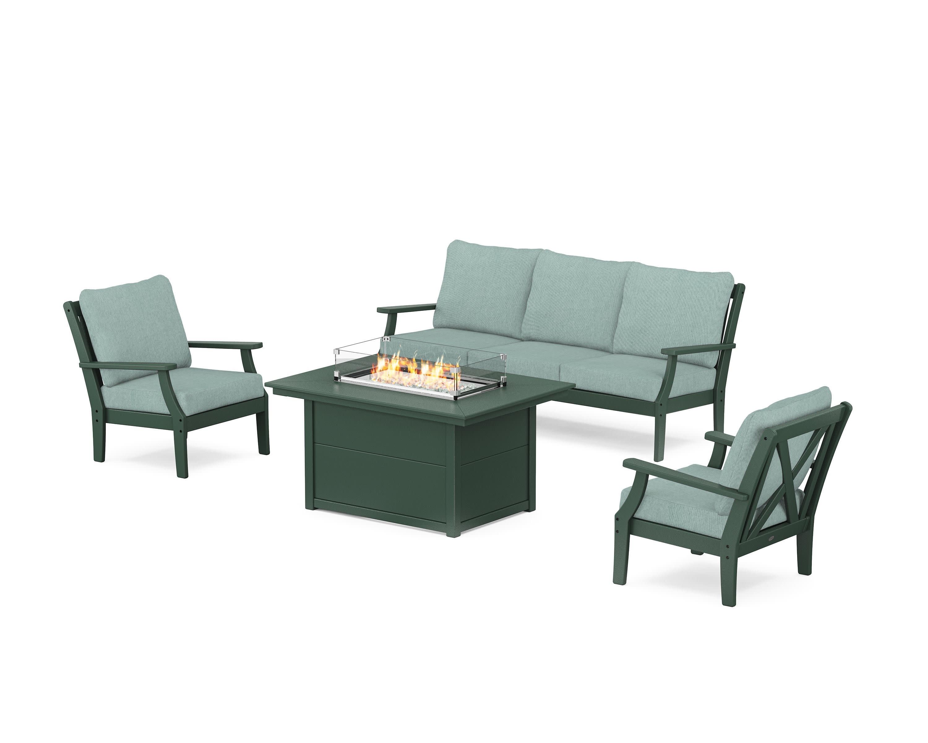 Braxton Deep Seating Fire Pit Table Set in Green / Glacier Spa