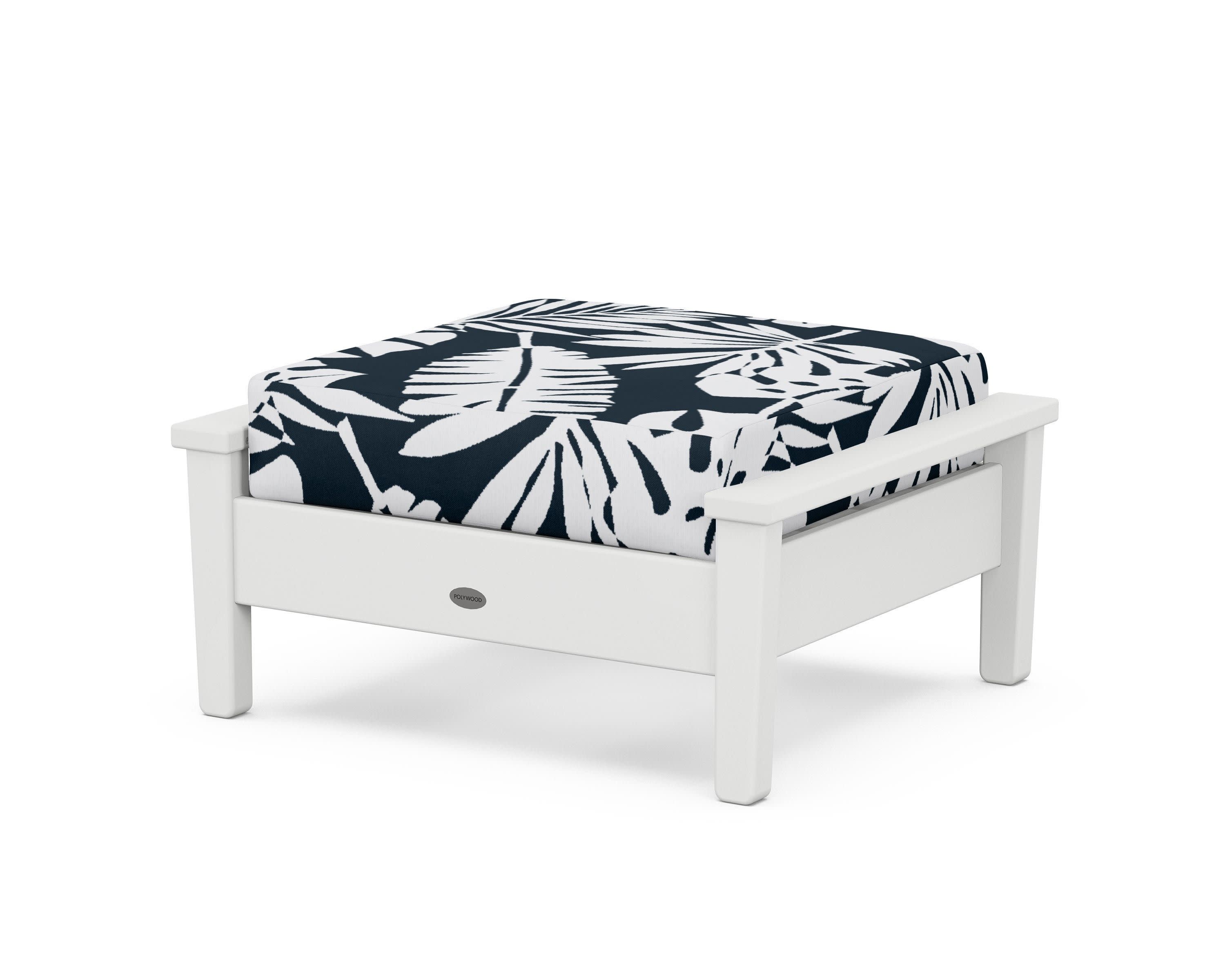 Prescott Deep Seating Ottoman in White / Leaf Marine Indigo