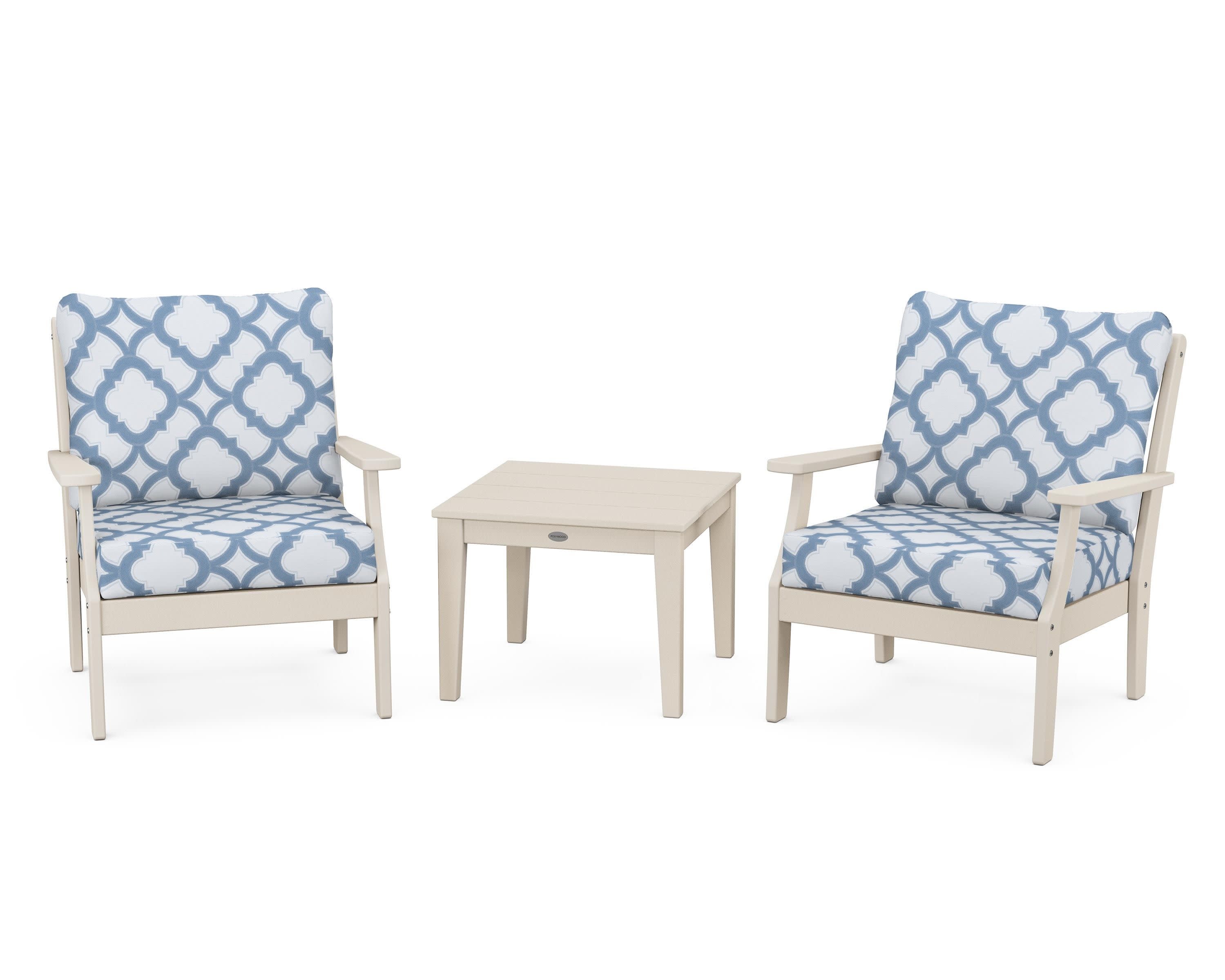 Braxton 3-Piece Deep Seating Set in Sand / Trellis Sky Blue