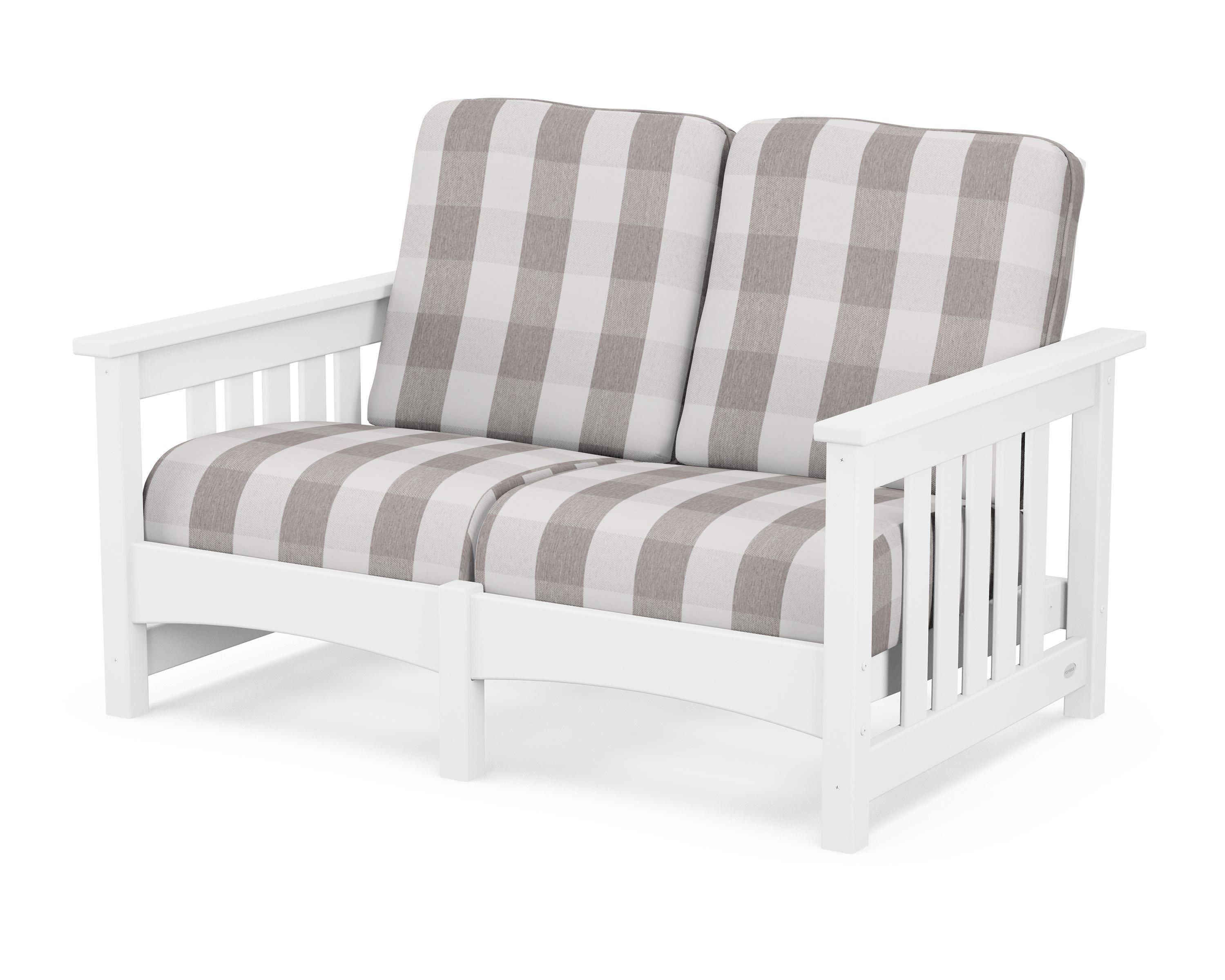 Club Mission Loveseat in White / Buffalo Plaid Grey Mist