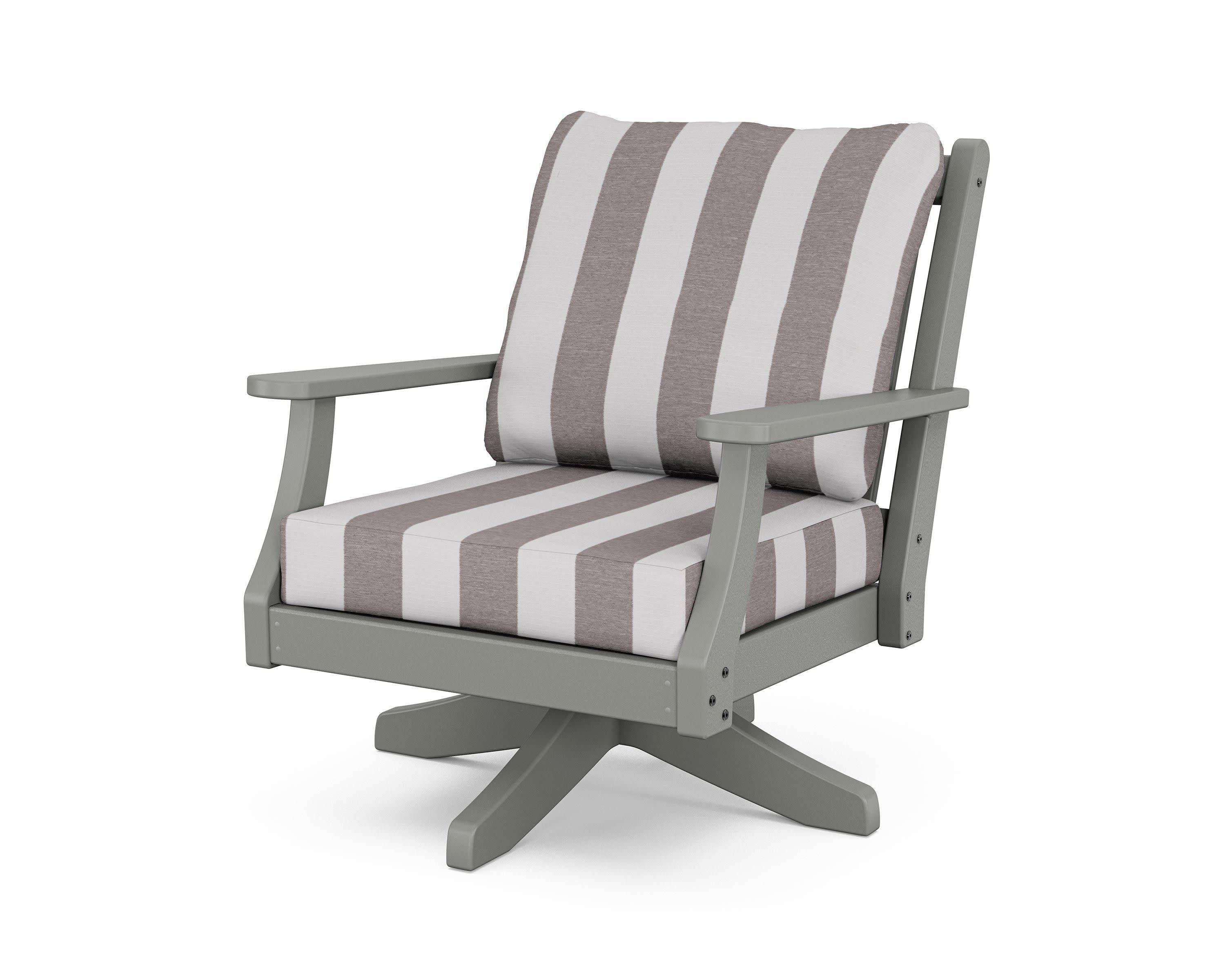 Wovendale Deep Seating Swivel Chair in Slate Grey / Cabana Stripe Grey Mist