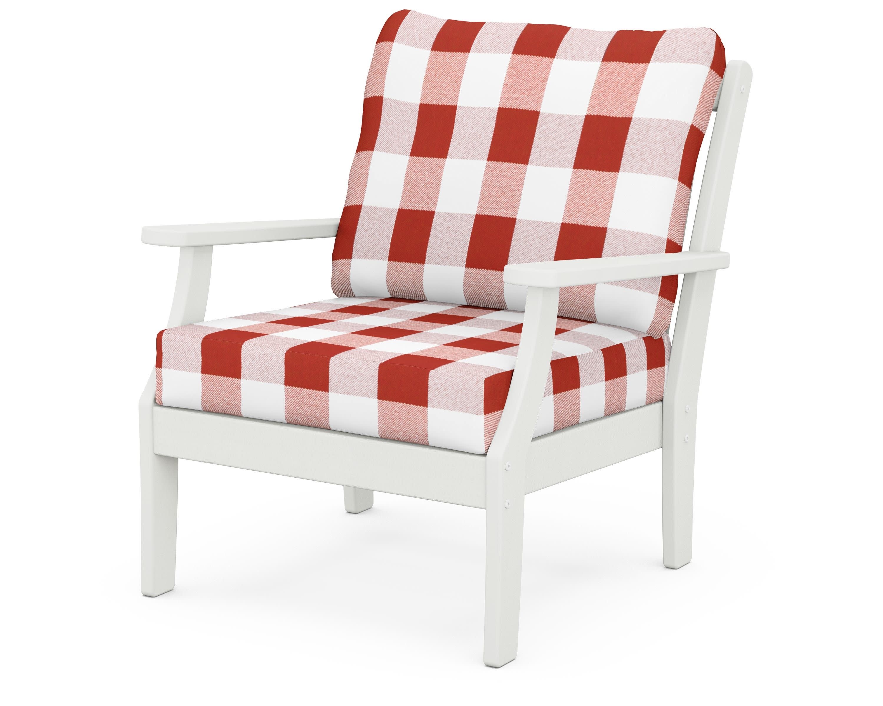 Braxton Deep Seating Chair in Vintage White / Buffalo Plaid Crimson
