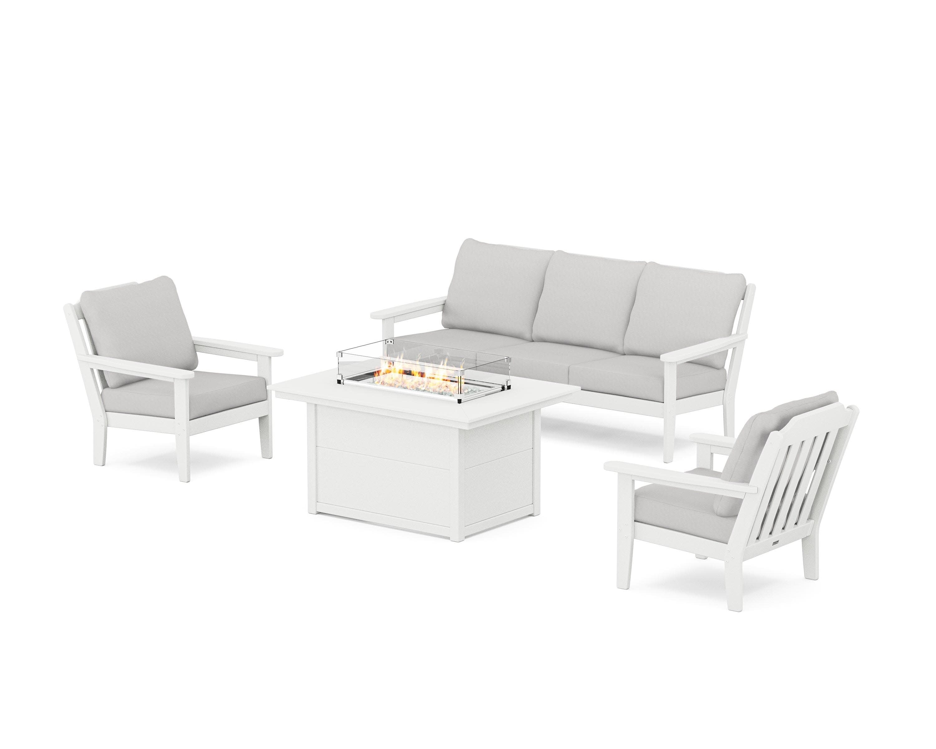 Cottage Deep Seating Fire Pit Table Set in White / Diamond in the Rough