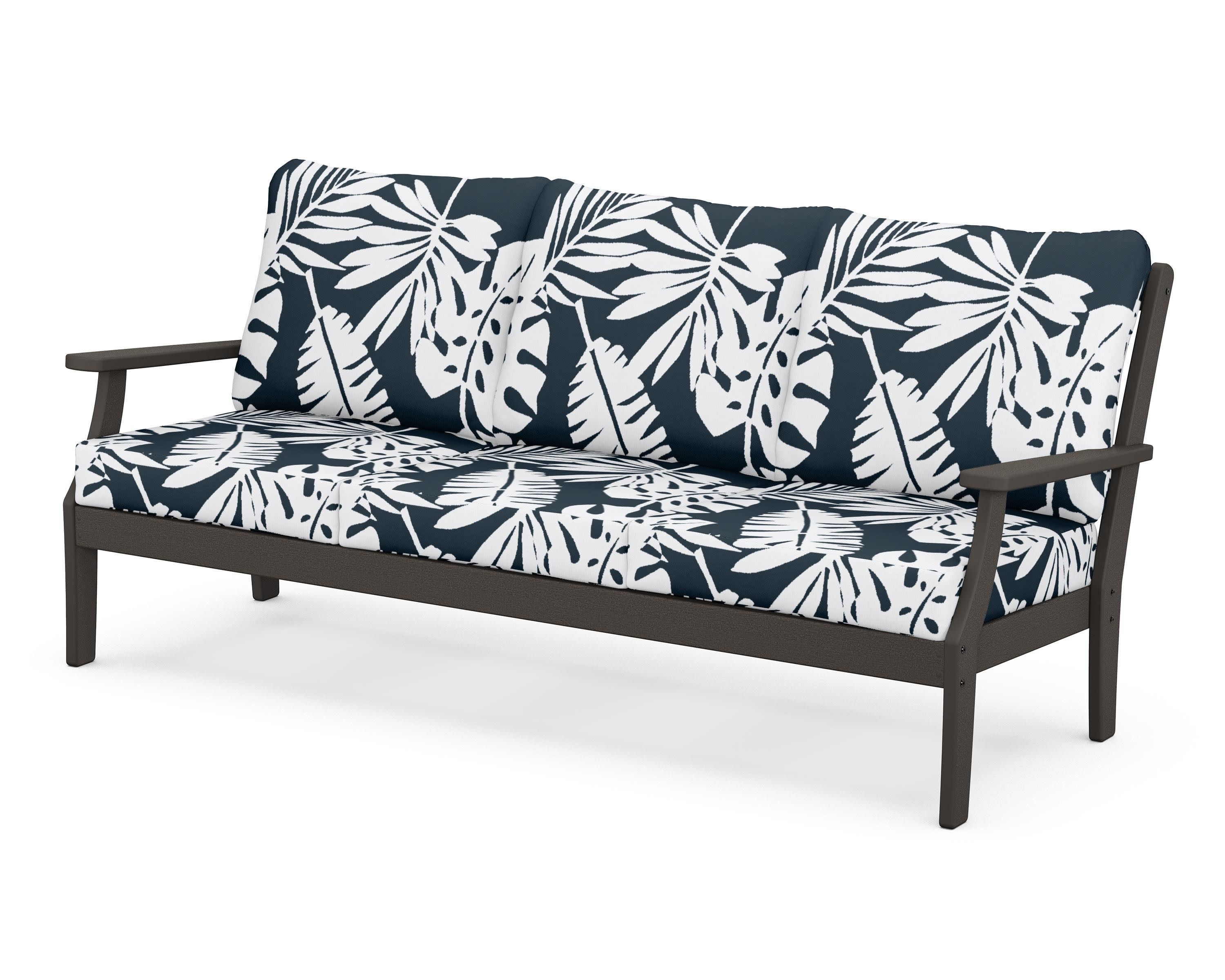 Braxton Deep Seating Sofa in Vintage Coffee / Leaf Marine Indigo