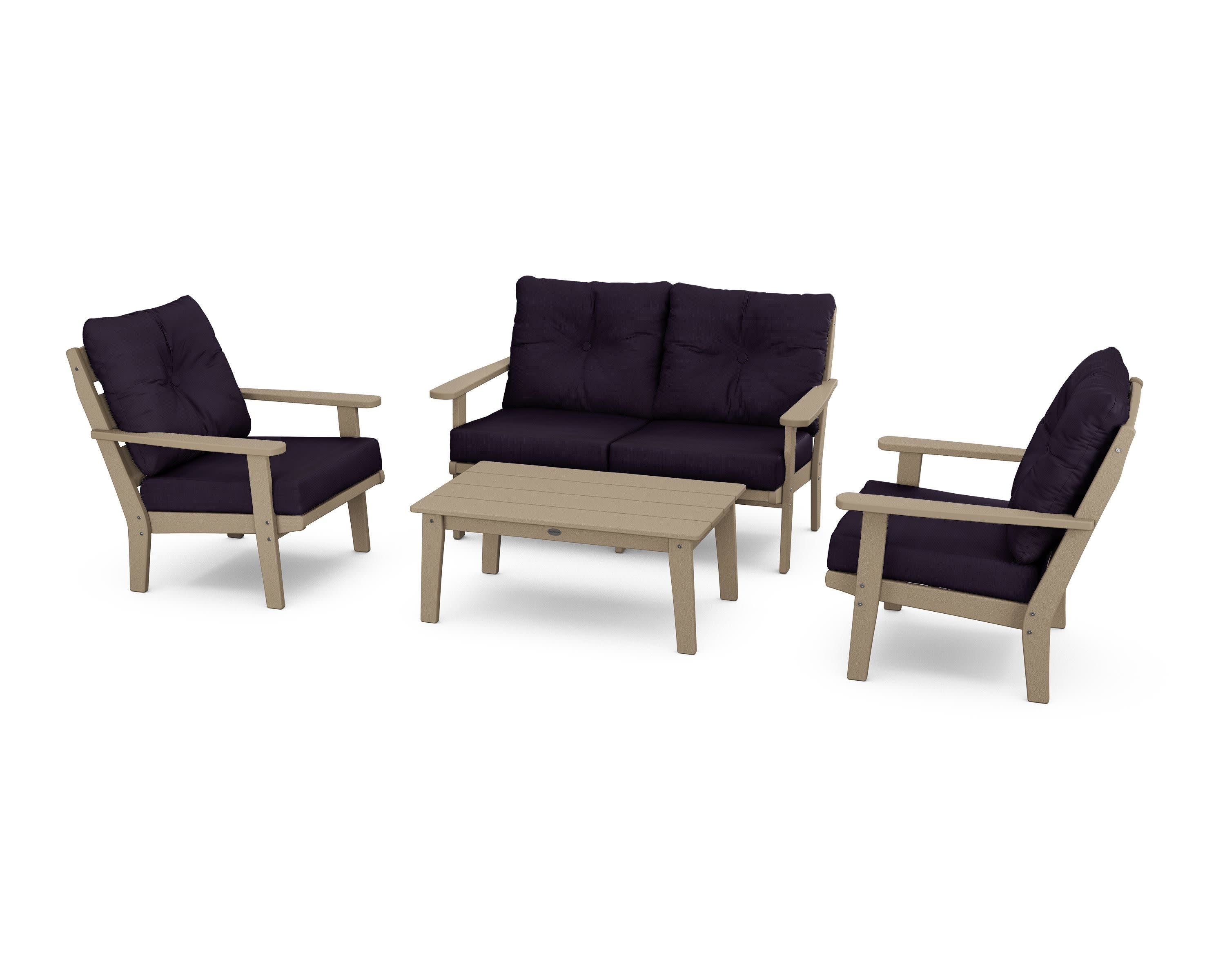 Lakeside 4-Piece Deep Seating Set in Vintage Sahara / Navy Linen