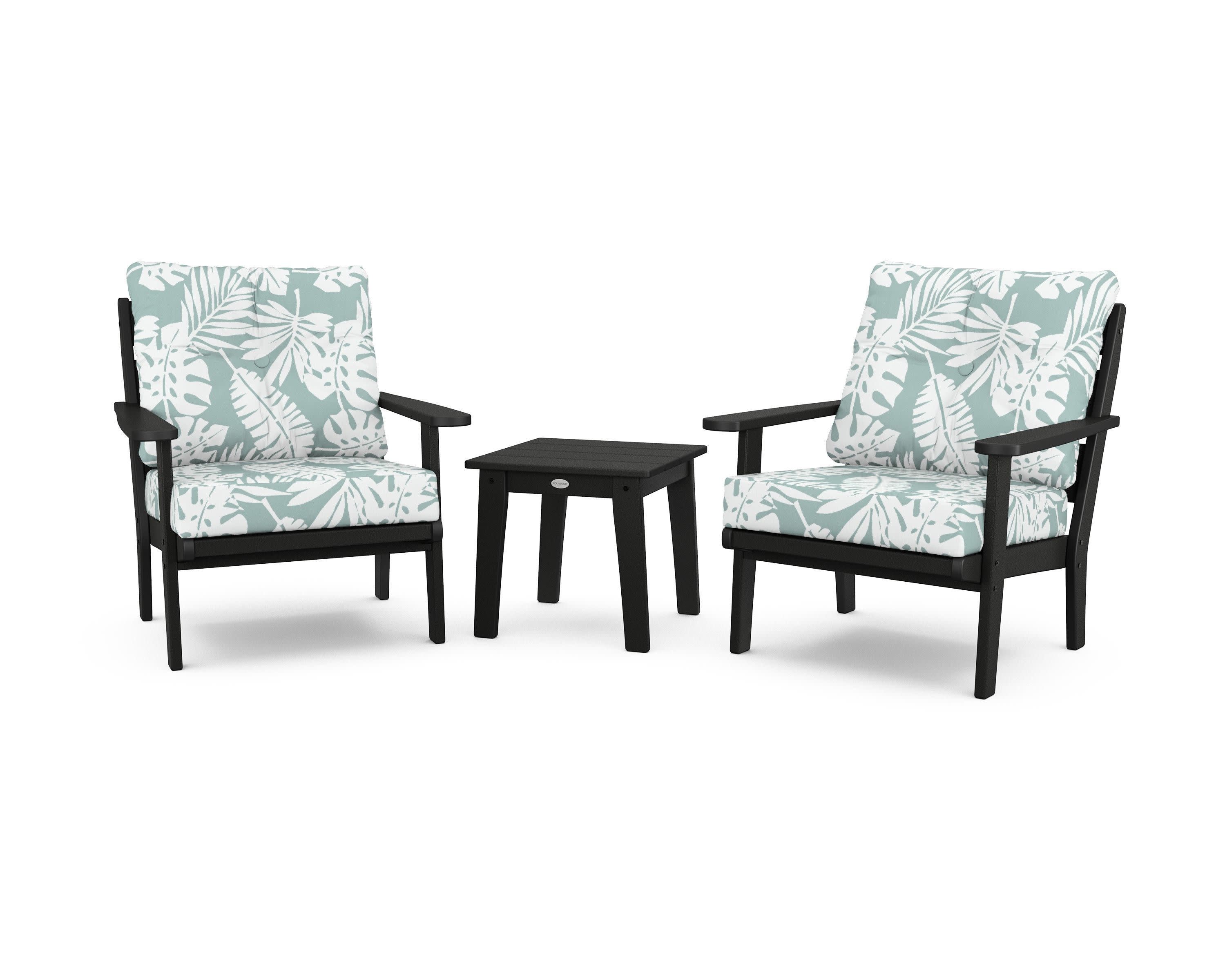 Lakeside 3-Piece Deep Seating Chair Set in Black / Leaf Glacier Spa