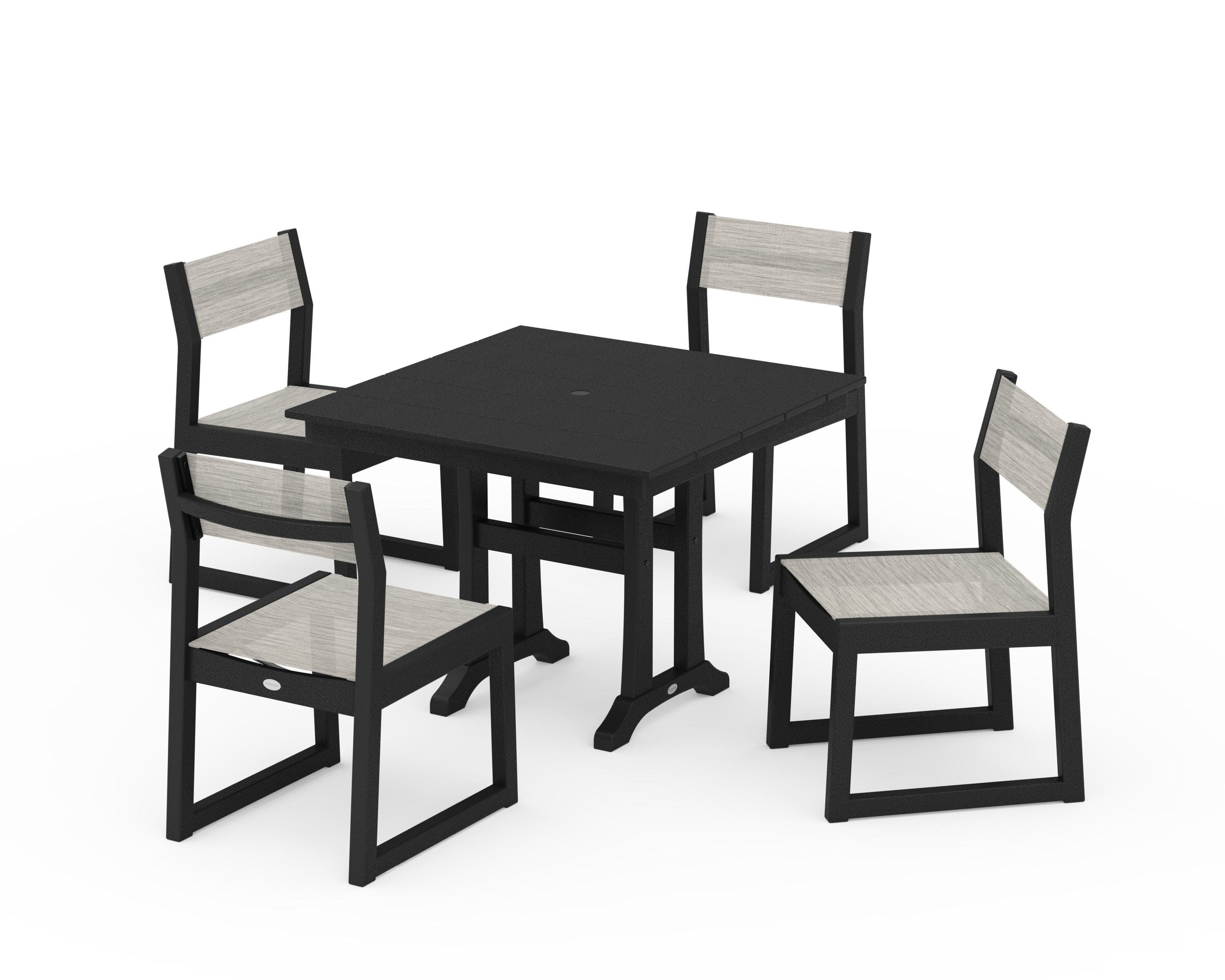 EDGE Sling 5-Piece Farmhouse Trestle Side Chair Dining Set in Black / Birch Sling