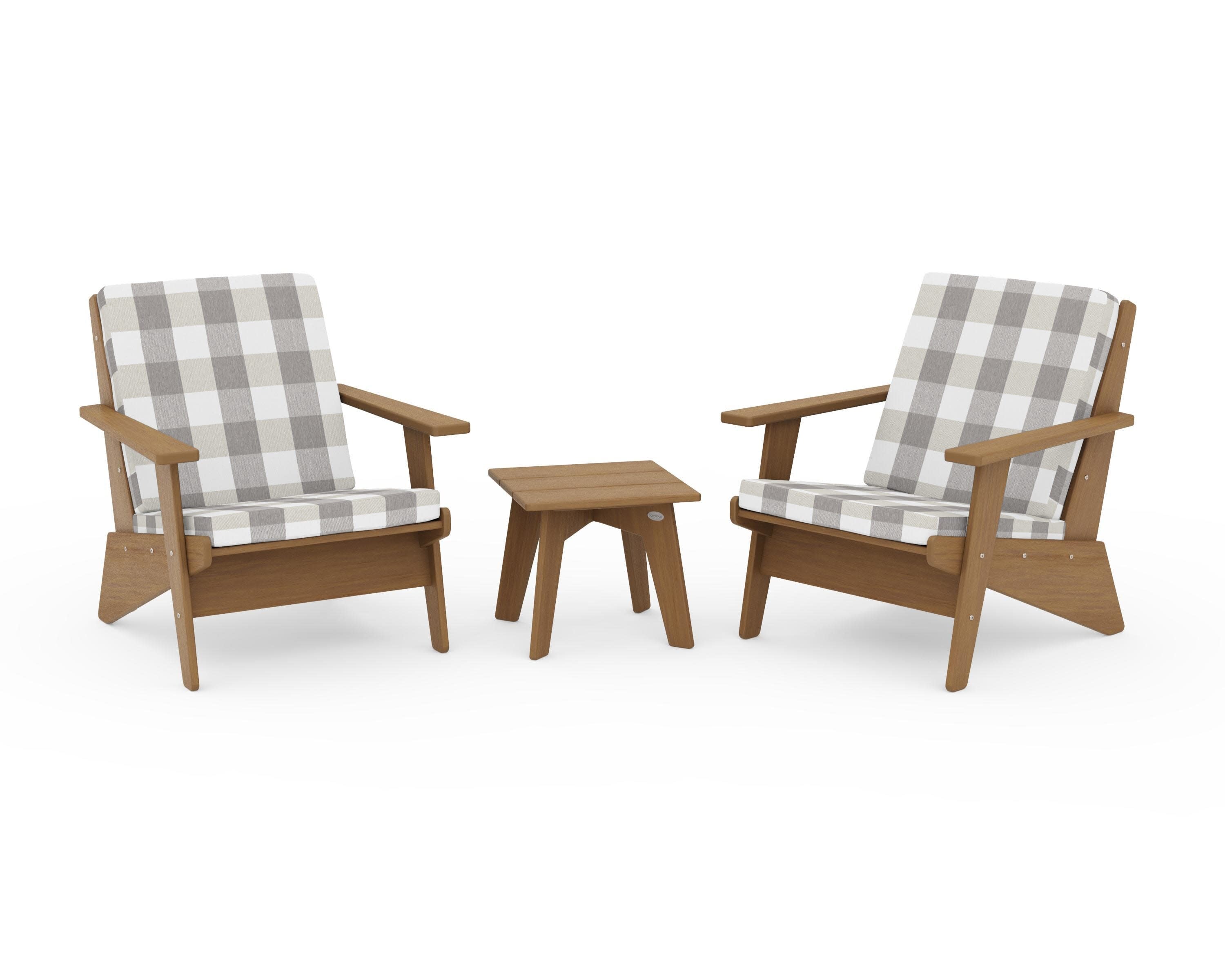Riviera Modern Lounge 3-Piece Set in Natural / Buffalo Plaid Grey Mist