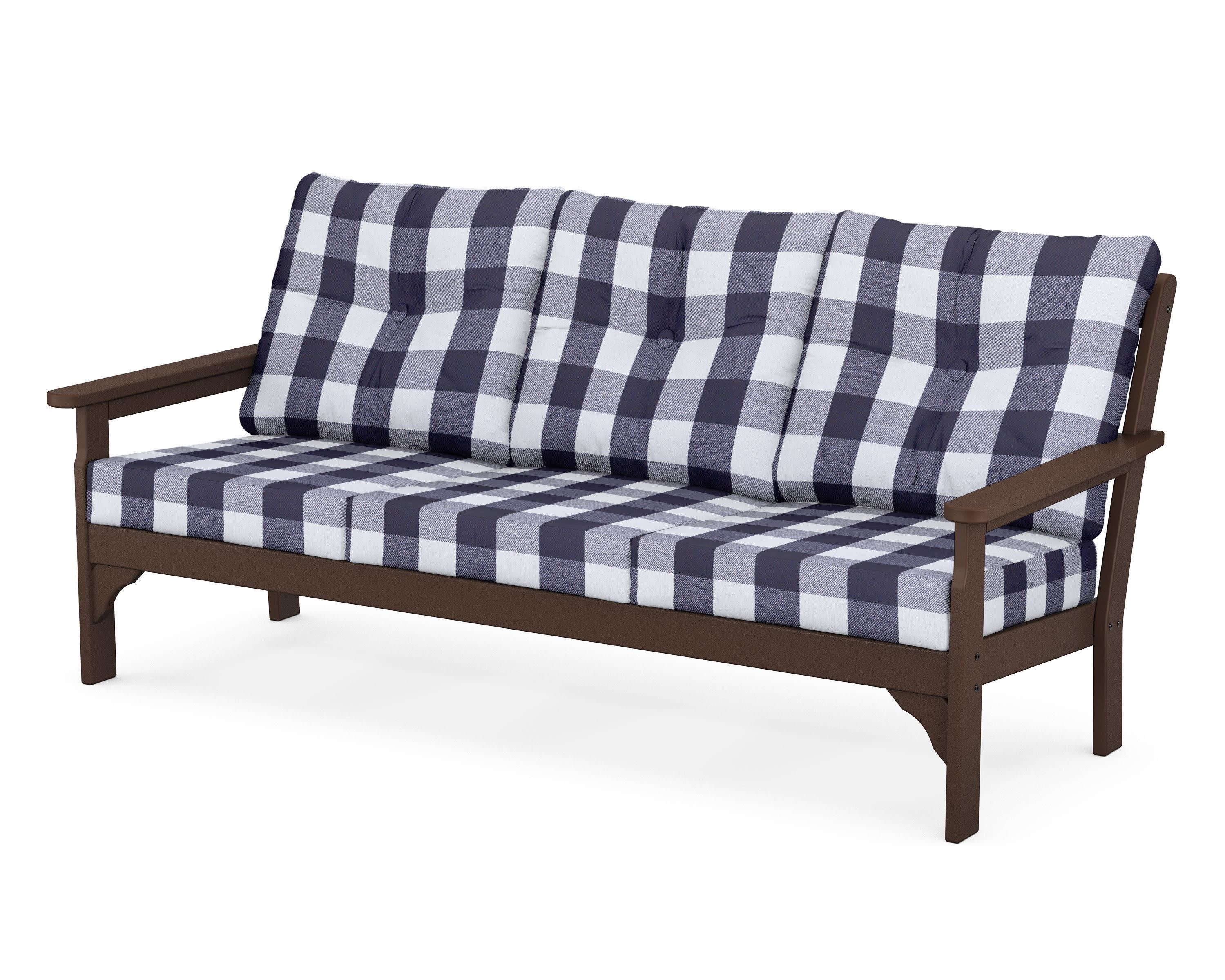 Vineyard Deep Seating Sofa in Mahogany / Buffalo Plaid Navy