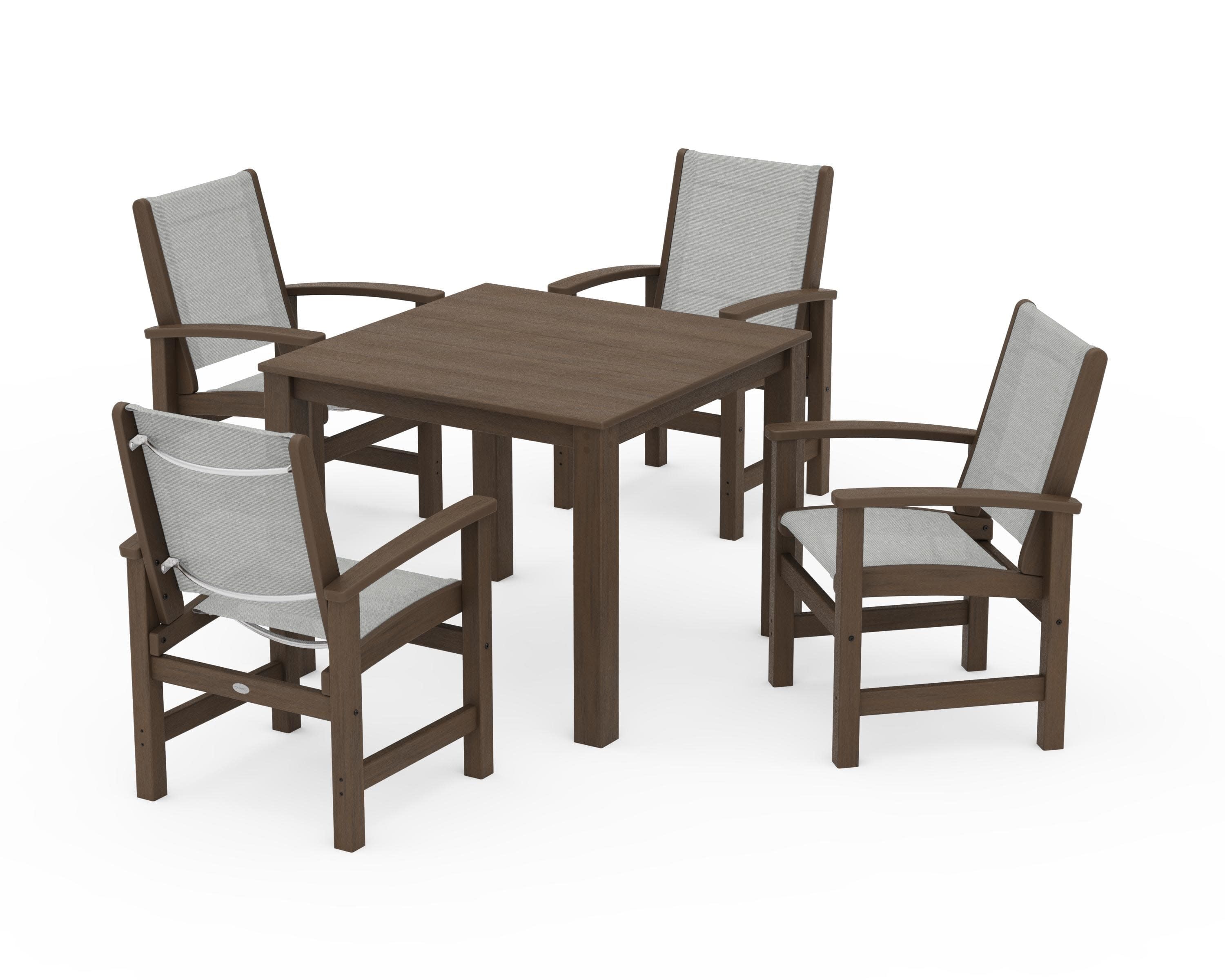Coastal 5-Piece Parsons Dining Set in Kona / Metallic Sling