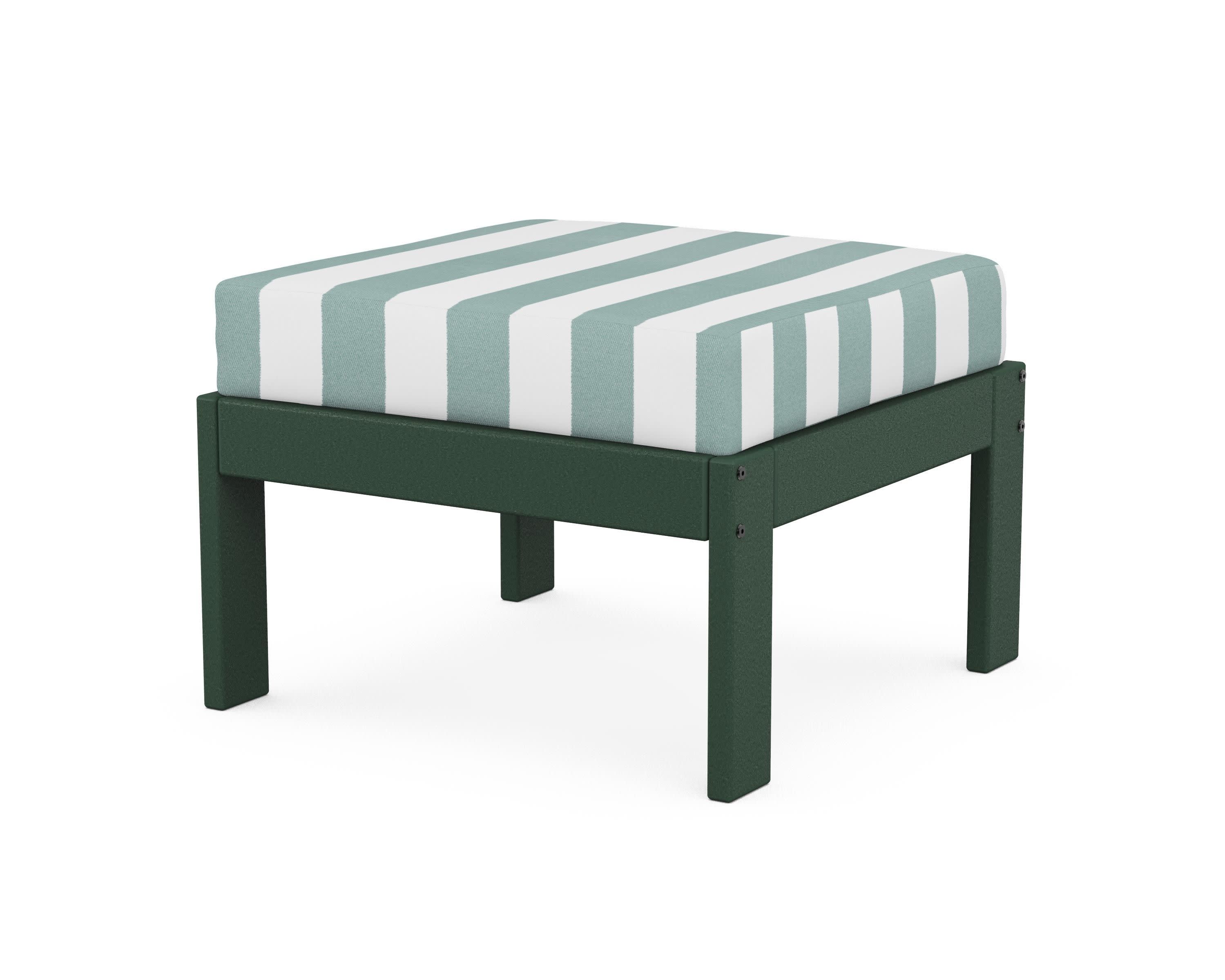 Vineyard Modular Ottoman in Green / Cabana Stripe Glacier Spa