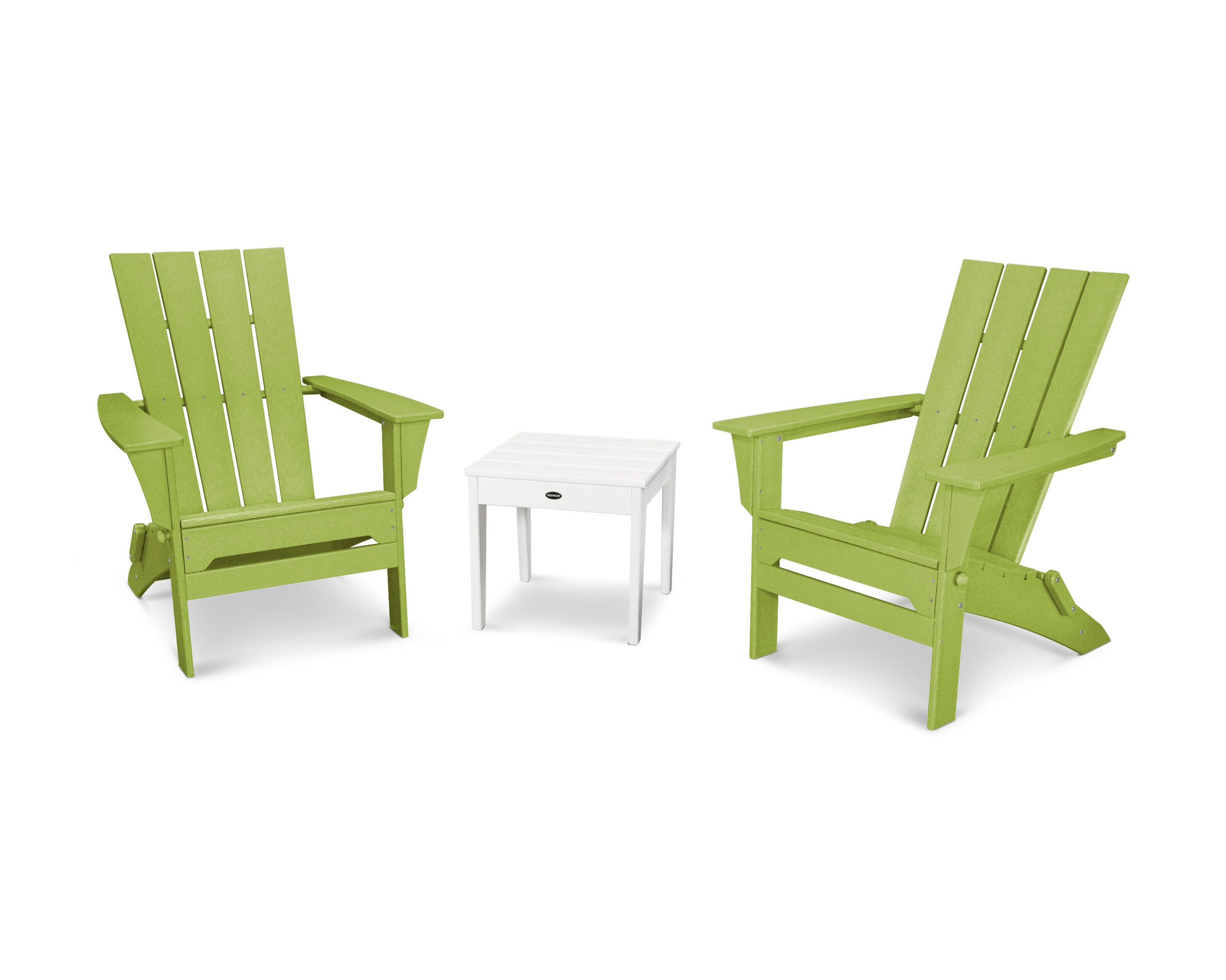 Quattro Folding Chair 3-Piece Adirondack Set in Lime / White