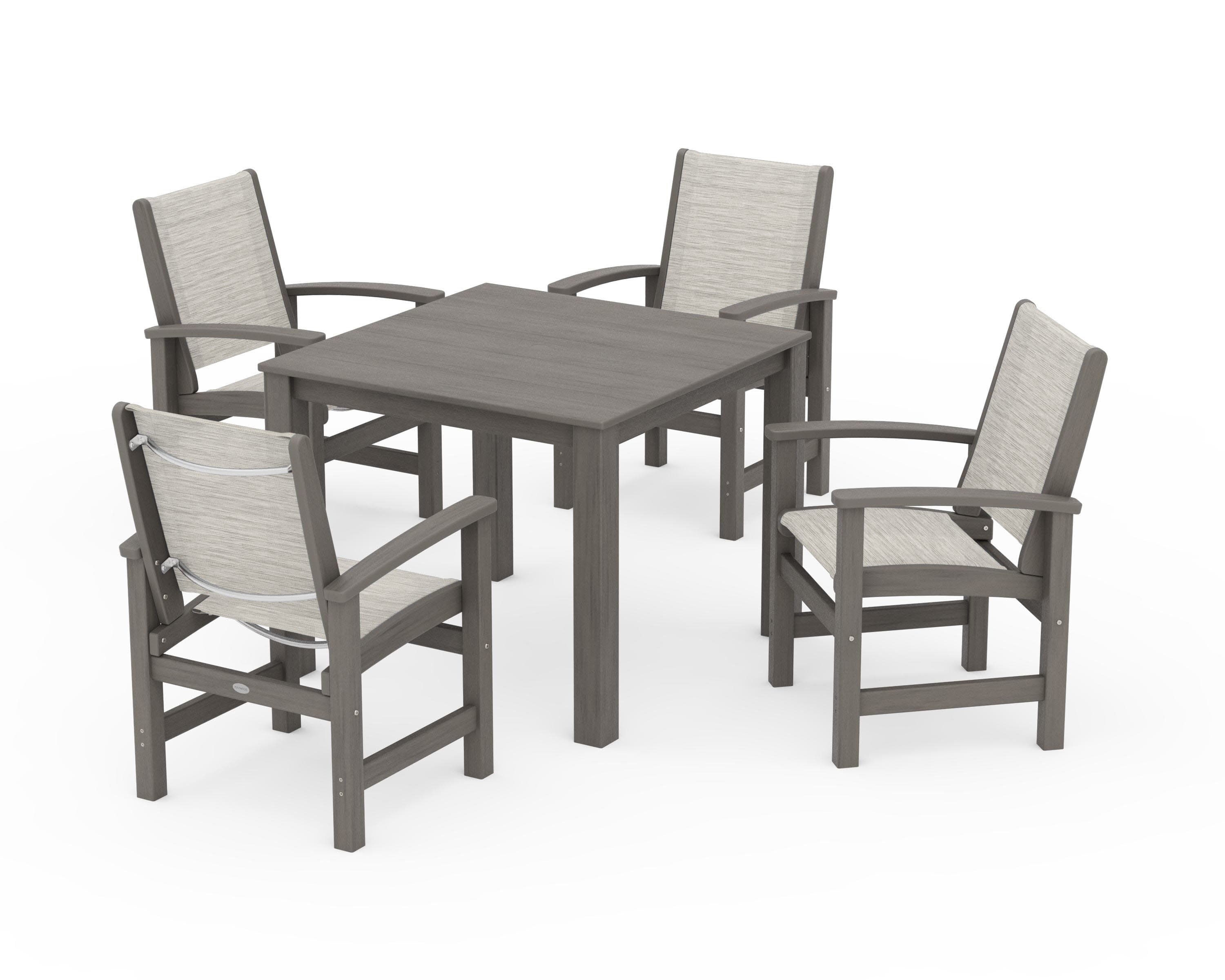 Coastal 5-Piece Parsons Dining Set in Driftwood / Birch Sling