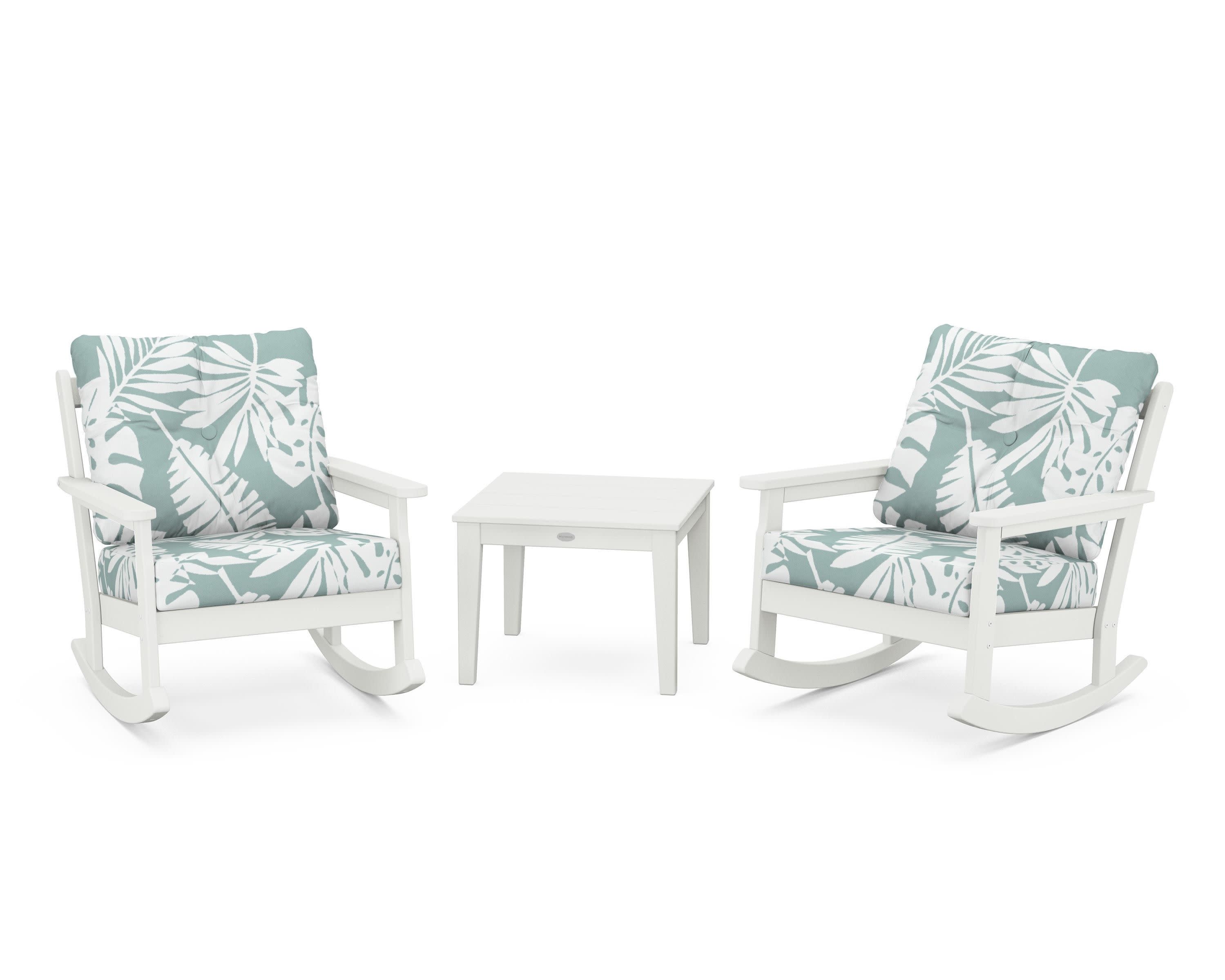 Vineyard 3-Piece Deep Seating Rocker Set in Vintage White / Leaf Glacier Spa