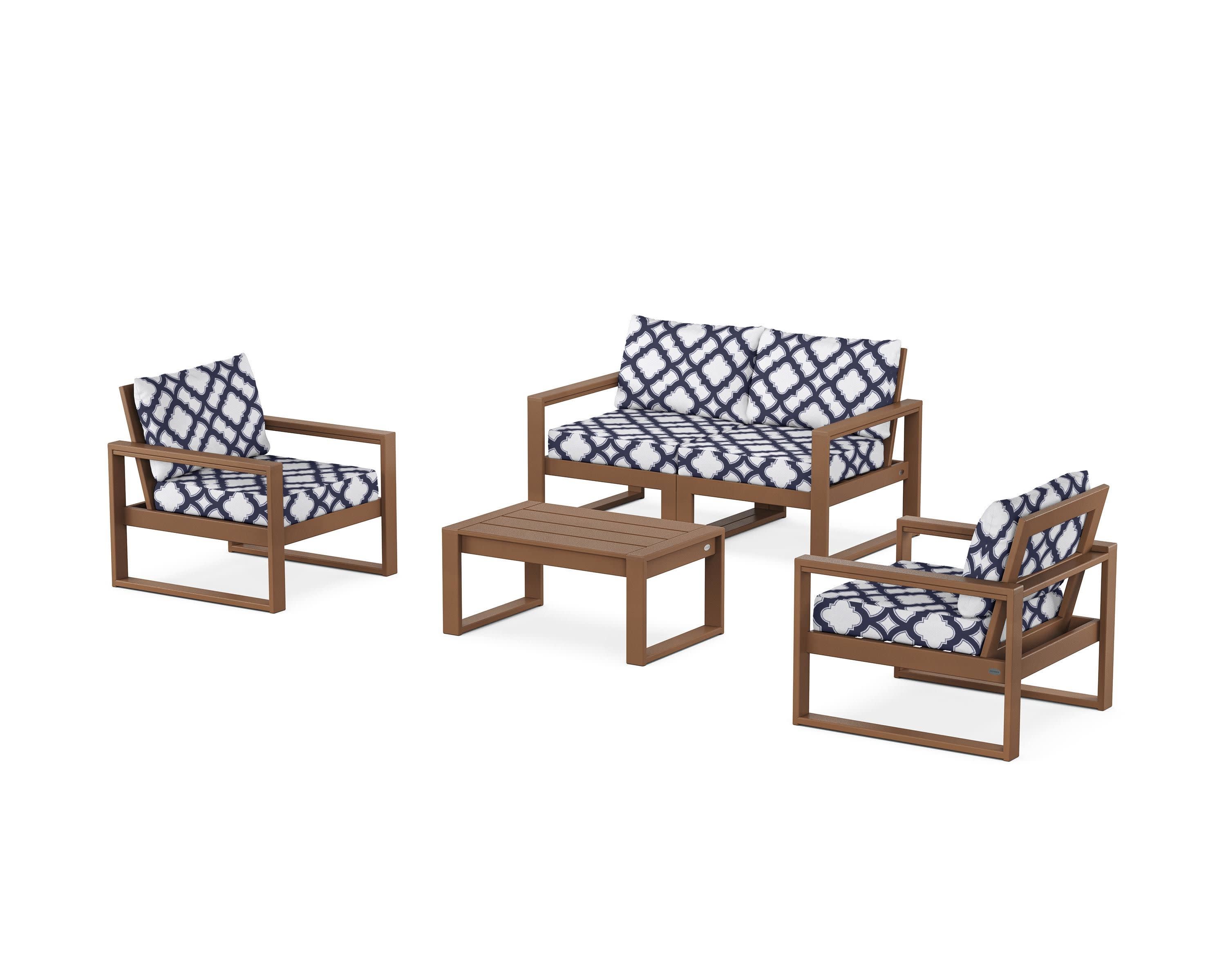 EDGE Sectional 4-Piece Deep Seating Set with Loveseat in Teak / Trellis Navy