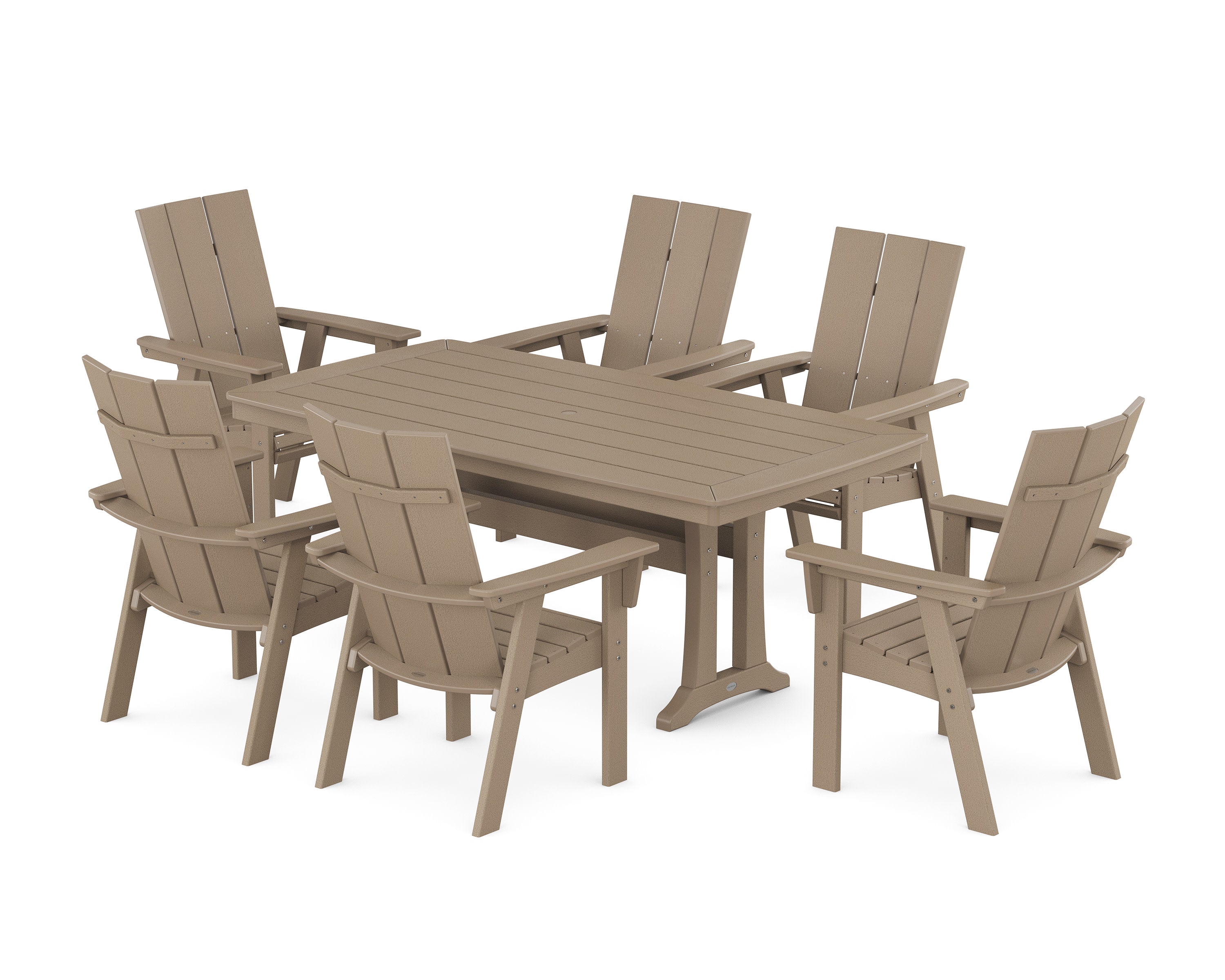 Modern Curveback Adirondack 7-Piece Dining Set with Trestle Legs in Vintage Sahara