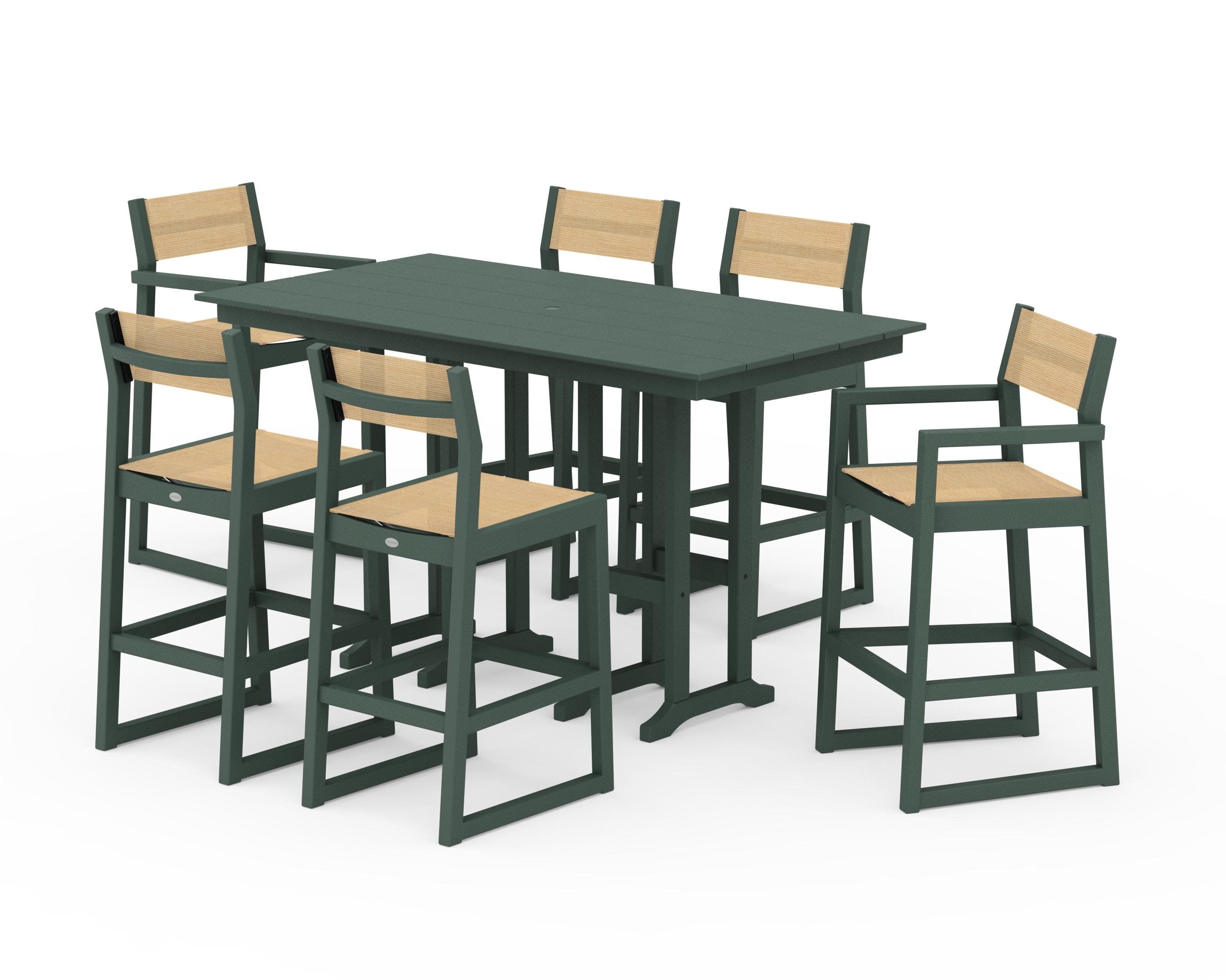 EDGE Sling 7-Piece Farmhouse Bar Set in Green / Dupioni Apricot Sling