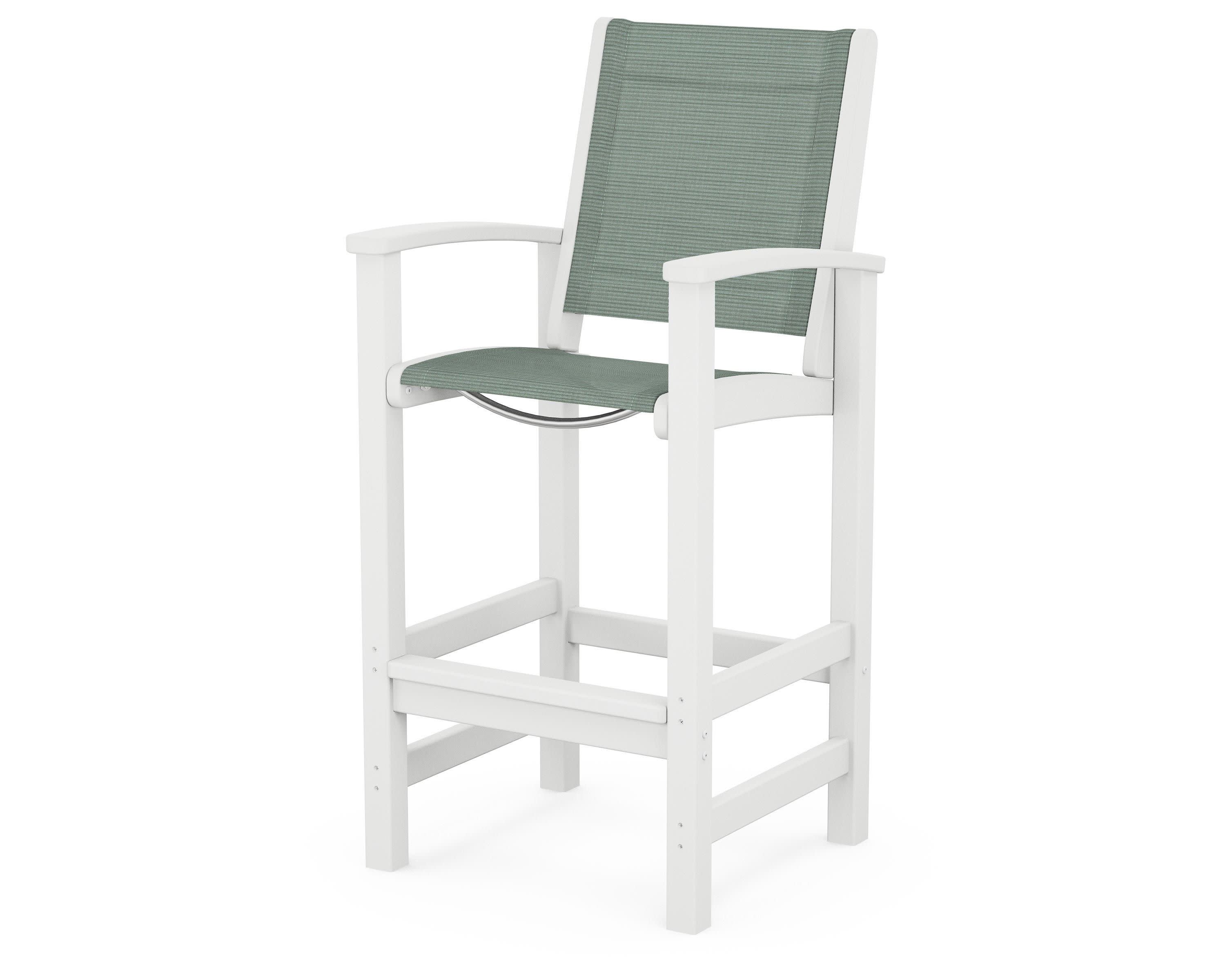 Coastal Bar Chair in White / Dupioni Sea Mist Sling