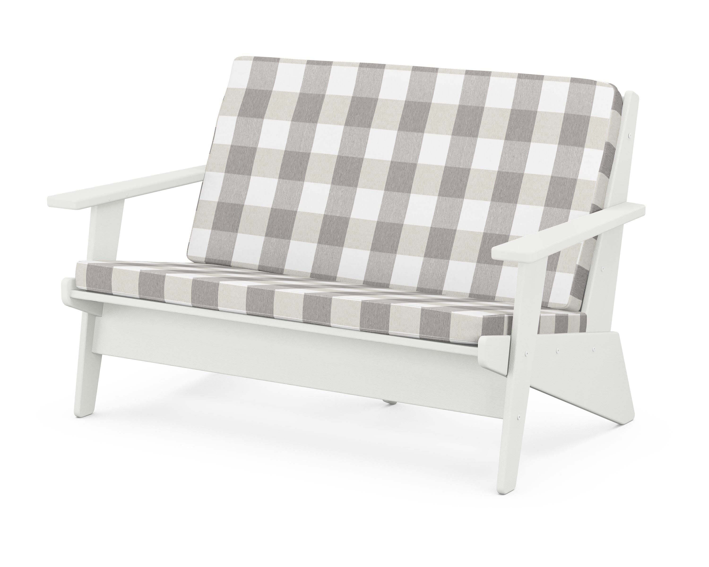 Riviera Modern Lounge Loveseat in Vintage White / Buffalo Plaid Grey Mist