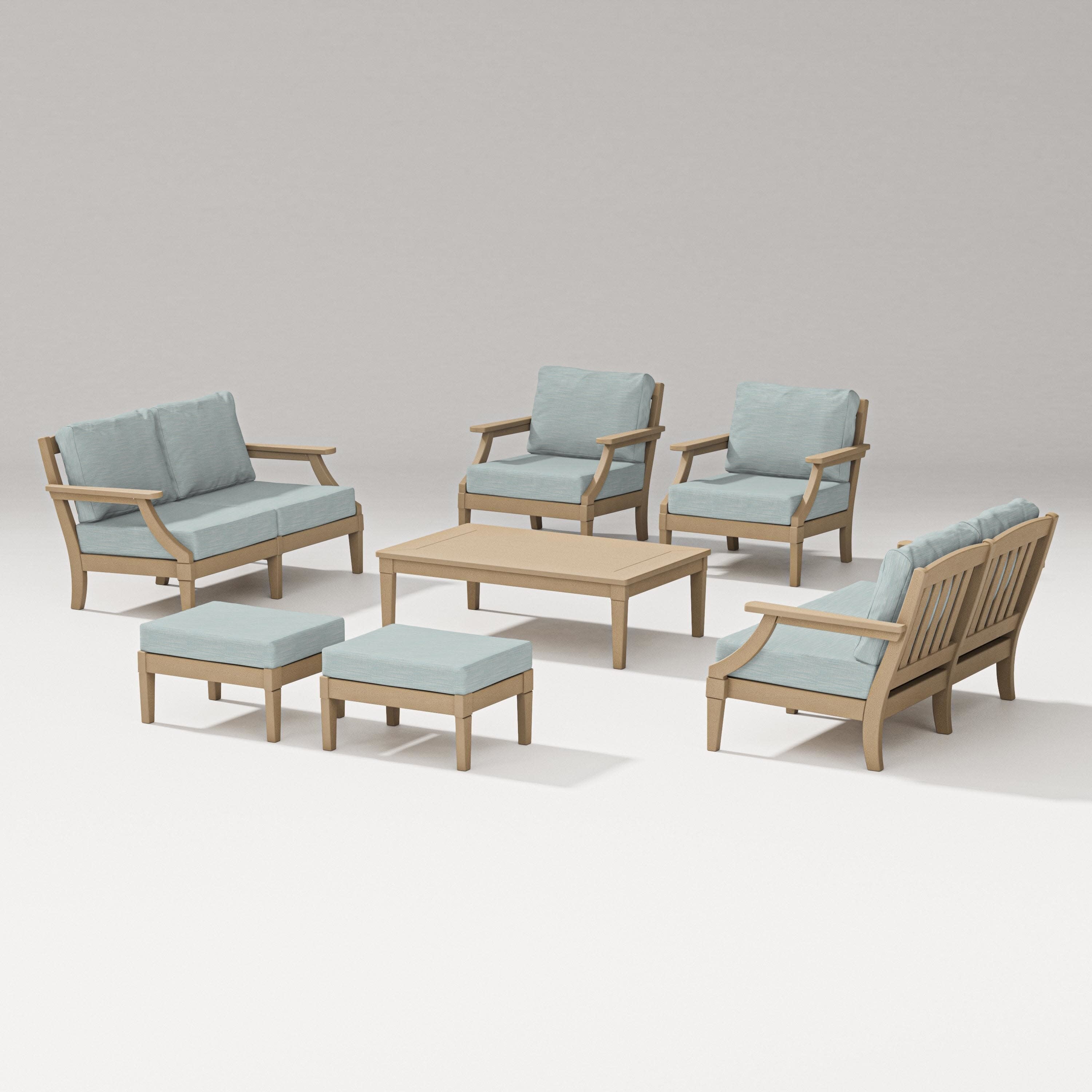 Estate 7-Piece Lounge Loveseat Set in Vintage Sahara / Soothe Mist