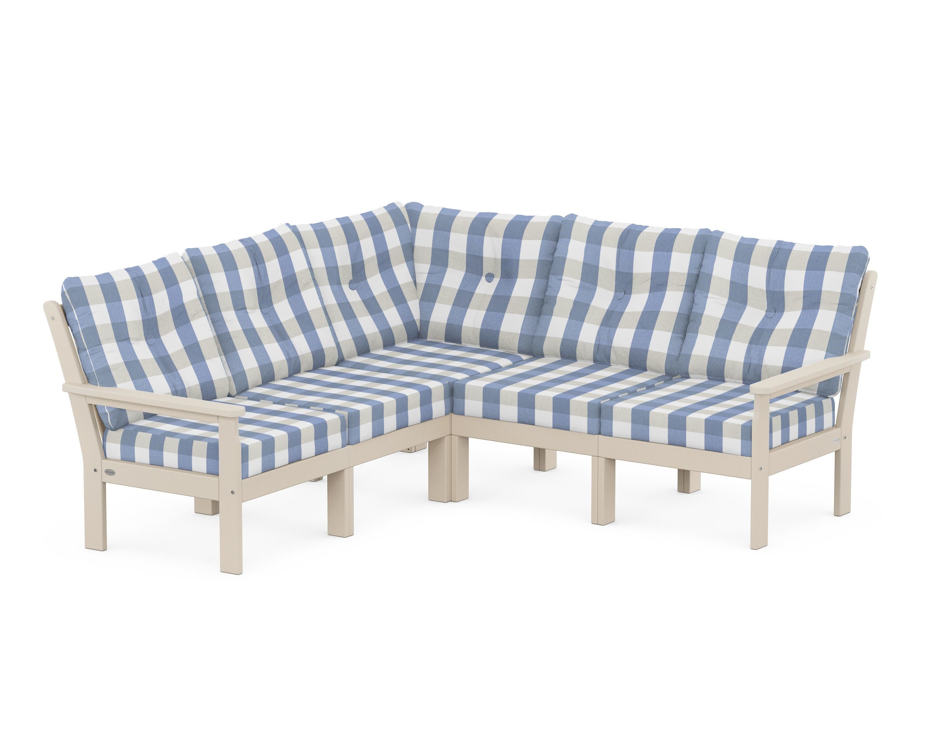 Vineyard 5-Piece Sectional in Sand / Buffalo Plaid Sky Blue