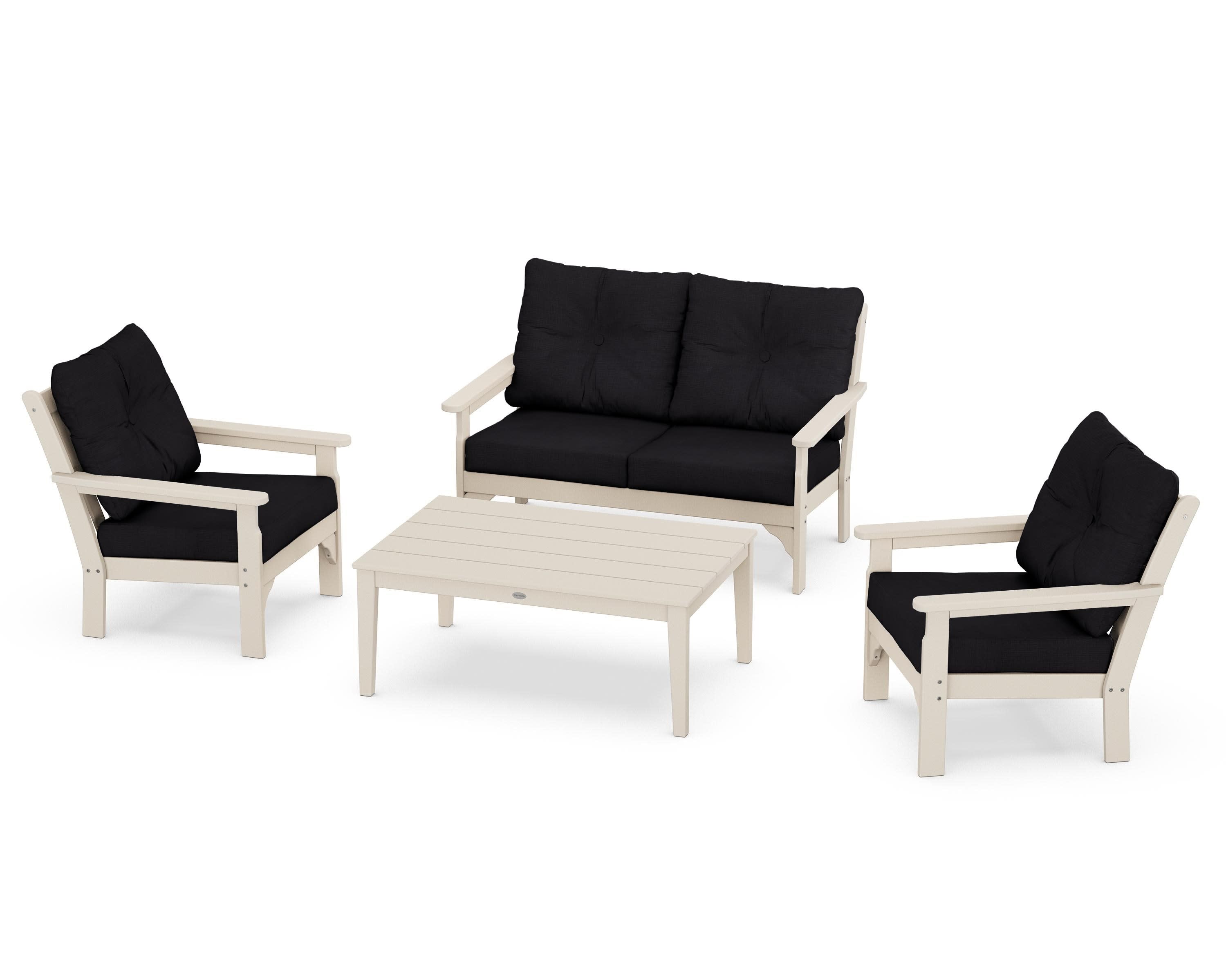 Vineyard 4-Piece Deep Seating Set in Sand / Midnight Linen