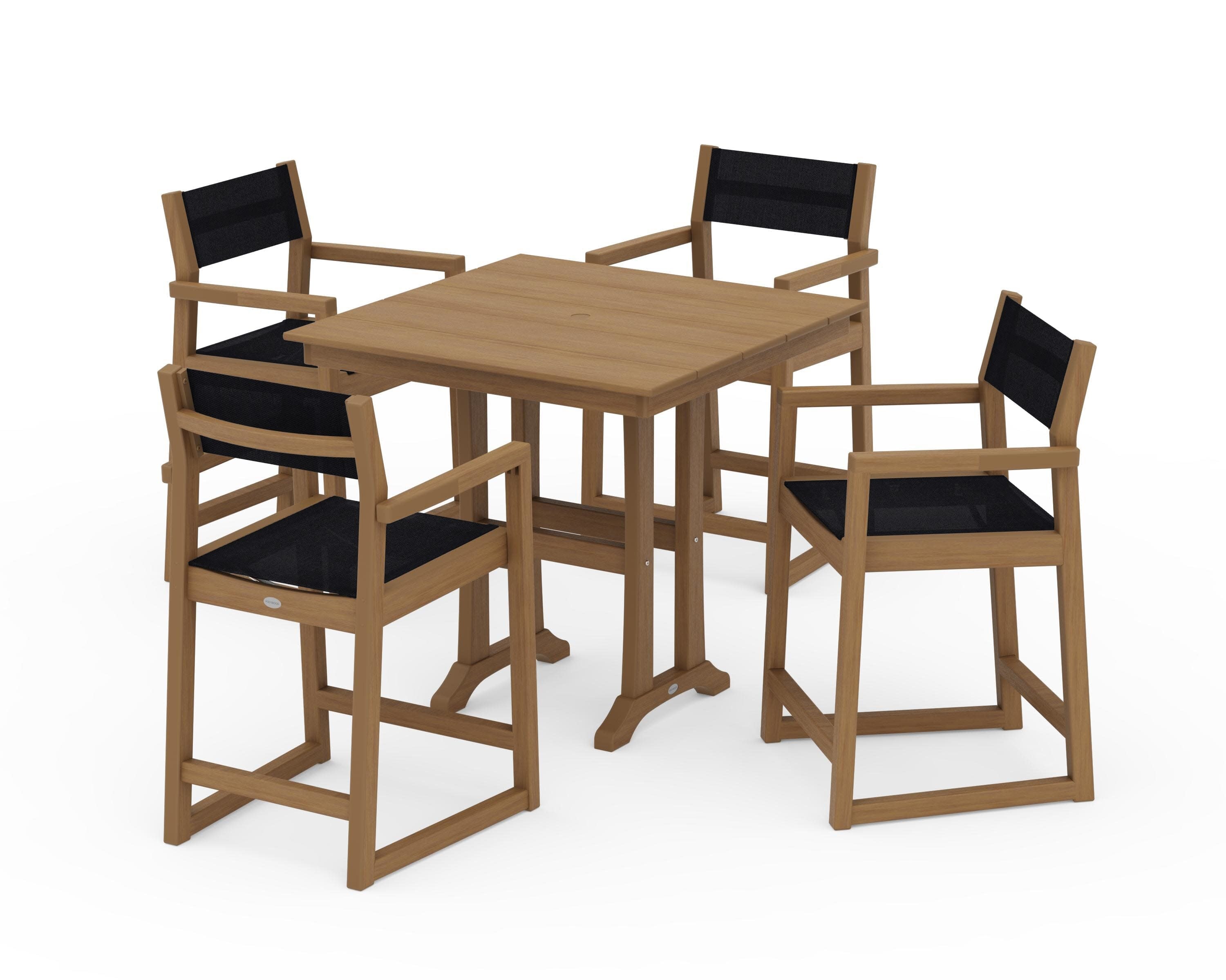EDGE Sling Arm Chair 5-Piece Farmhouse Counter Set with Trestle Legs in Natural / Black Sling