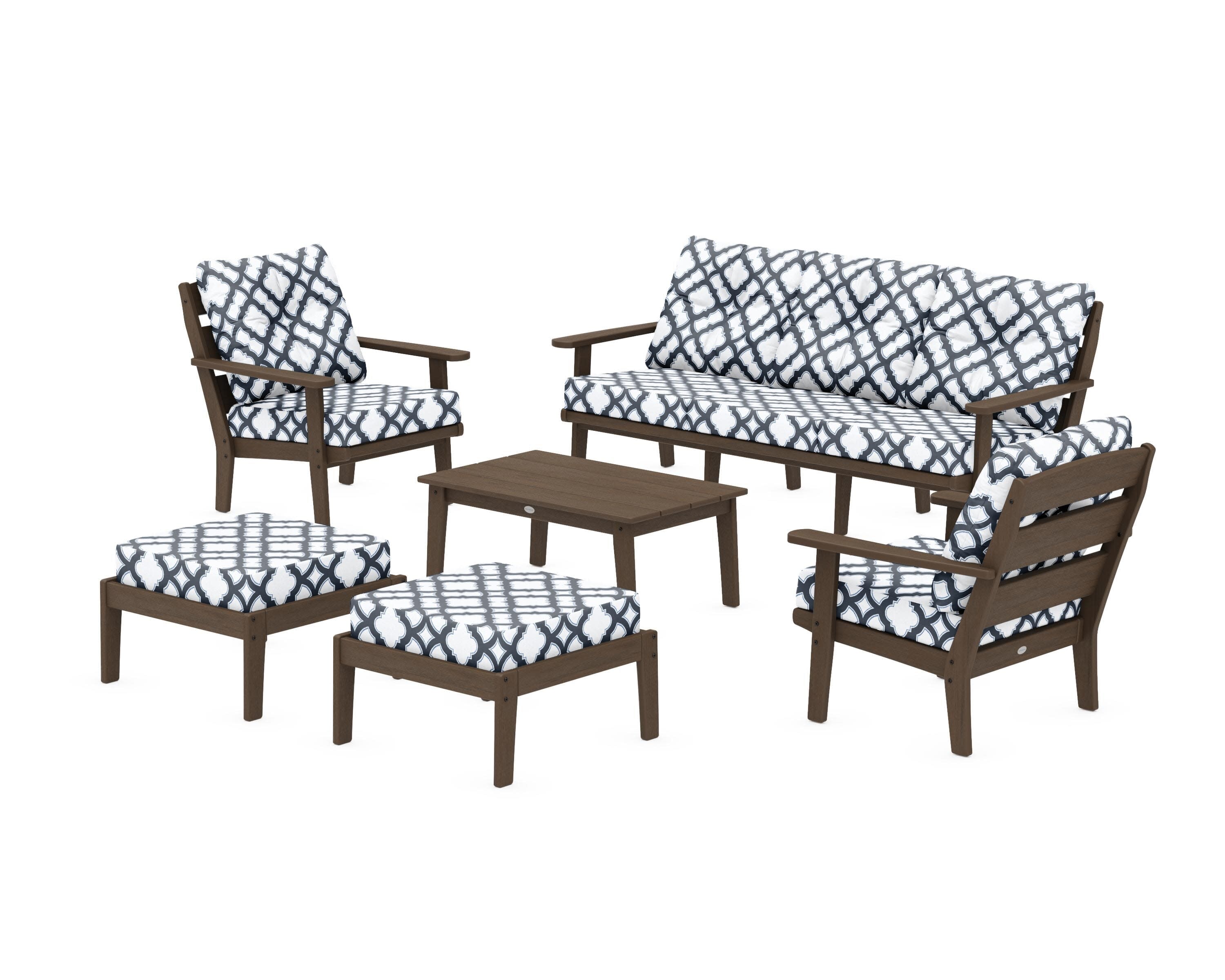 Lakeside 6-Piece Lounge Sofa Set in Kona / Trellis Marine Indigo